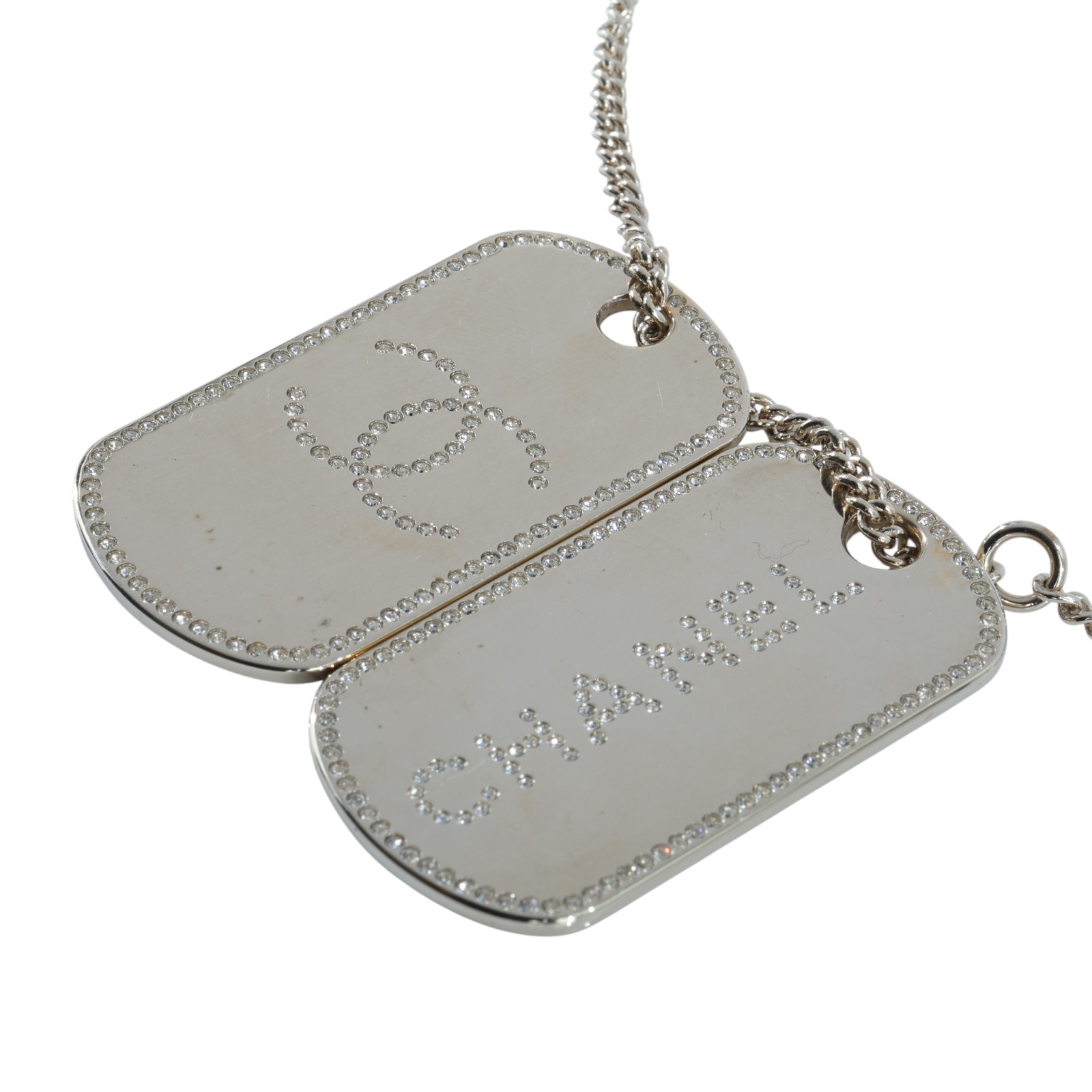 香奈兒 CHANEL CC 軍牌 項鍊 B20P 金水鑽雙鐵牌項鍊 原廠盒子