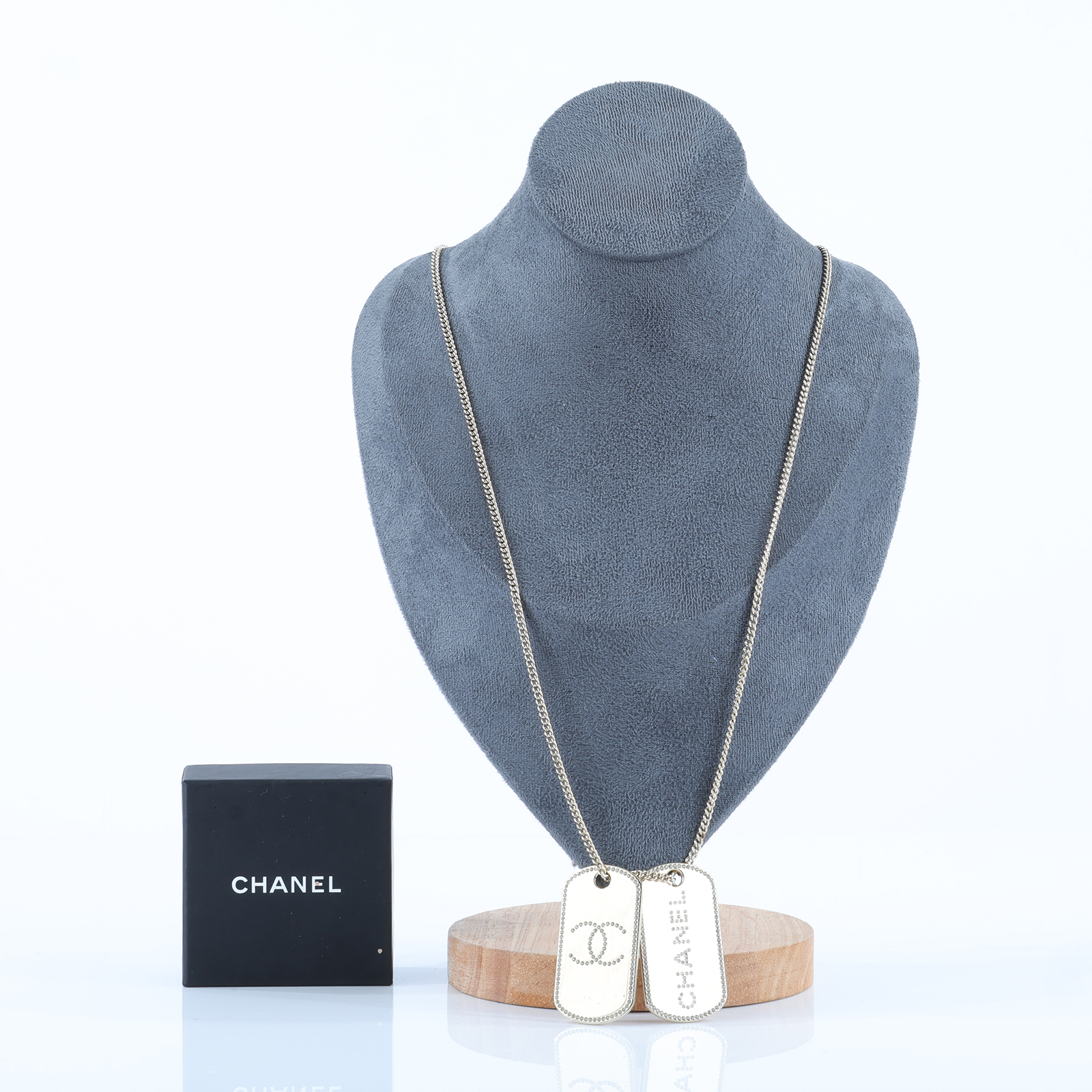 香奈兒 CHANEL CC 軍牌 項鍊 B20P 金水鑽雙鐵牌項鍊 原廠盒子