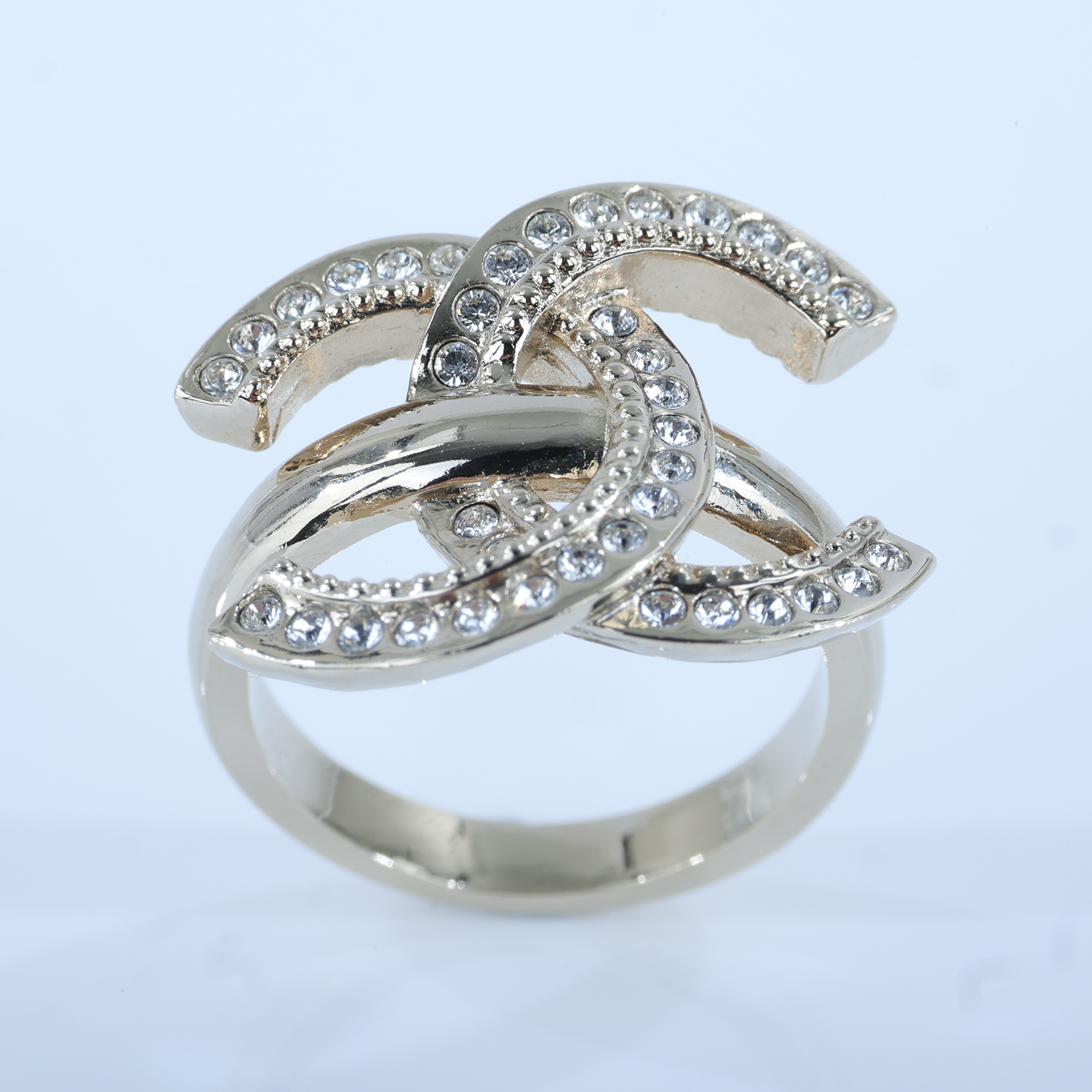 香奈兒 CHANEL CC 戒指 A23B 金雙C水鑽戒指 無附屬品