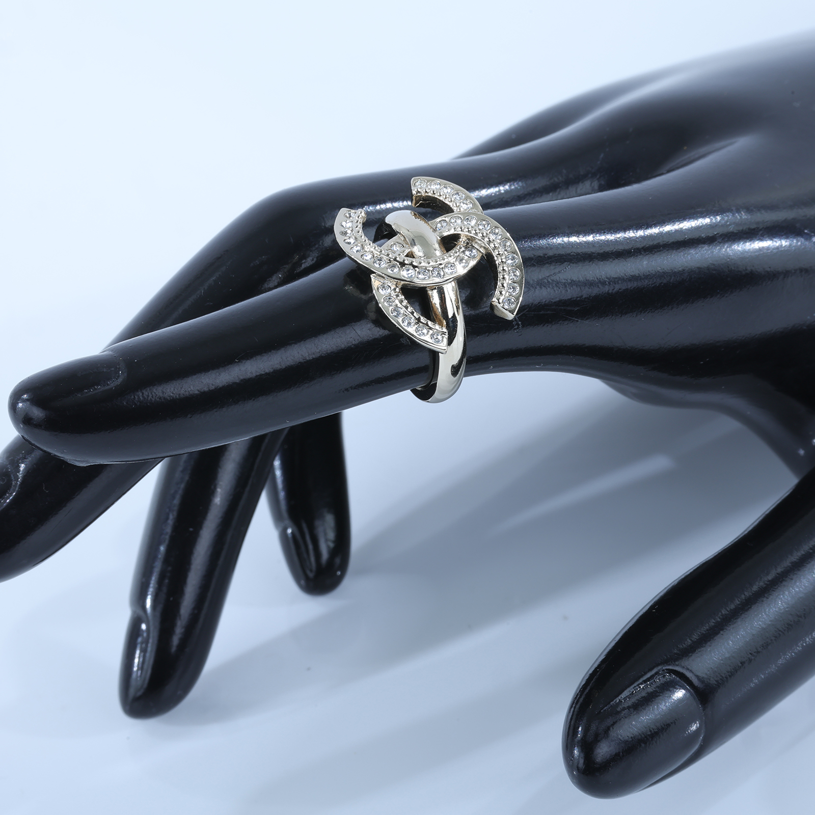 香奈兒 CHANEL CC 戒指 A23B 金雙C水鑽戒指 無附屬品