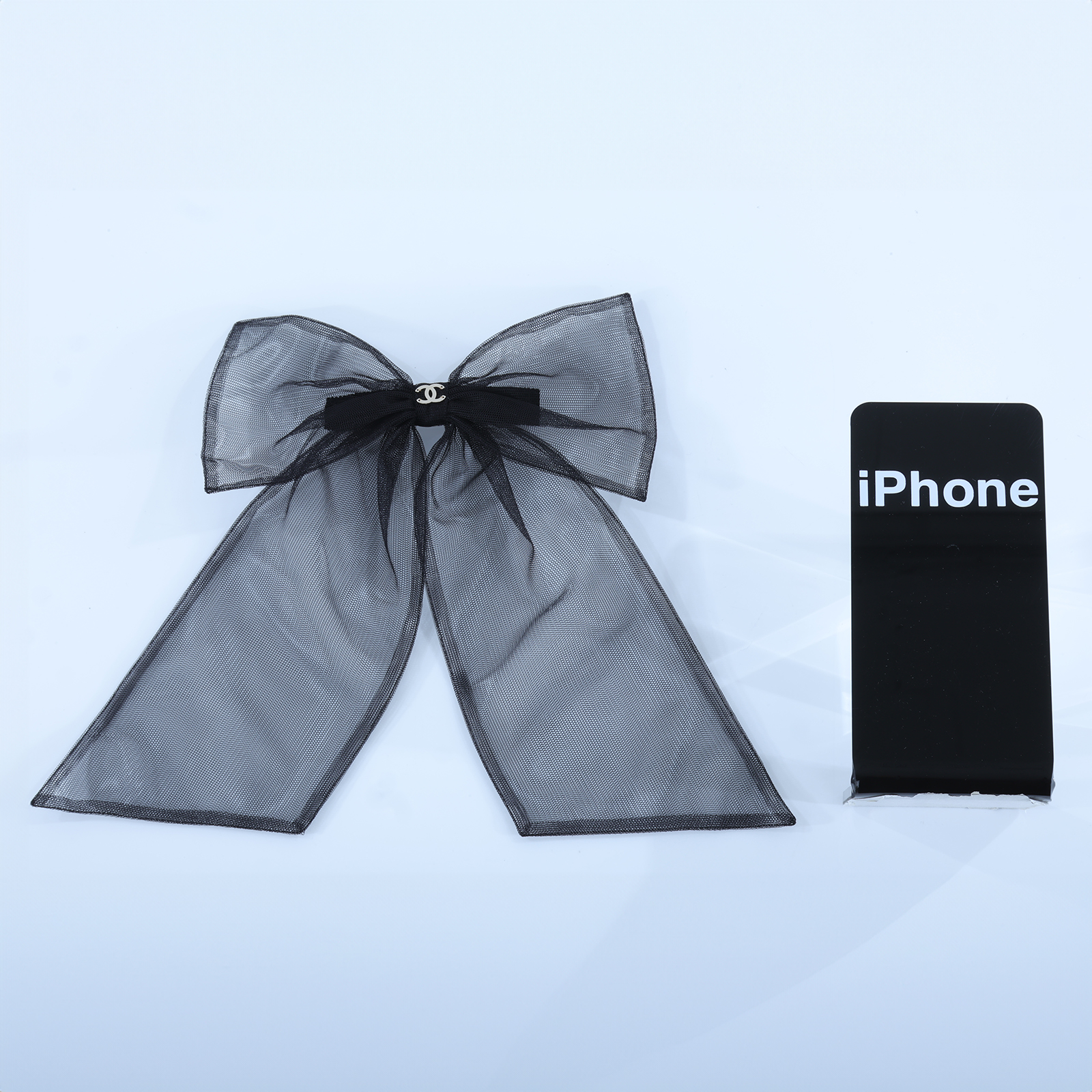 香奈兒 CHANEL CC 髮飾  黑蕾絲大蝴蝶結髮夾 原廠盒子