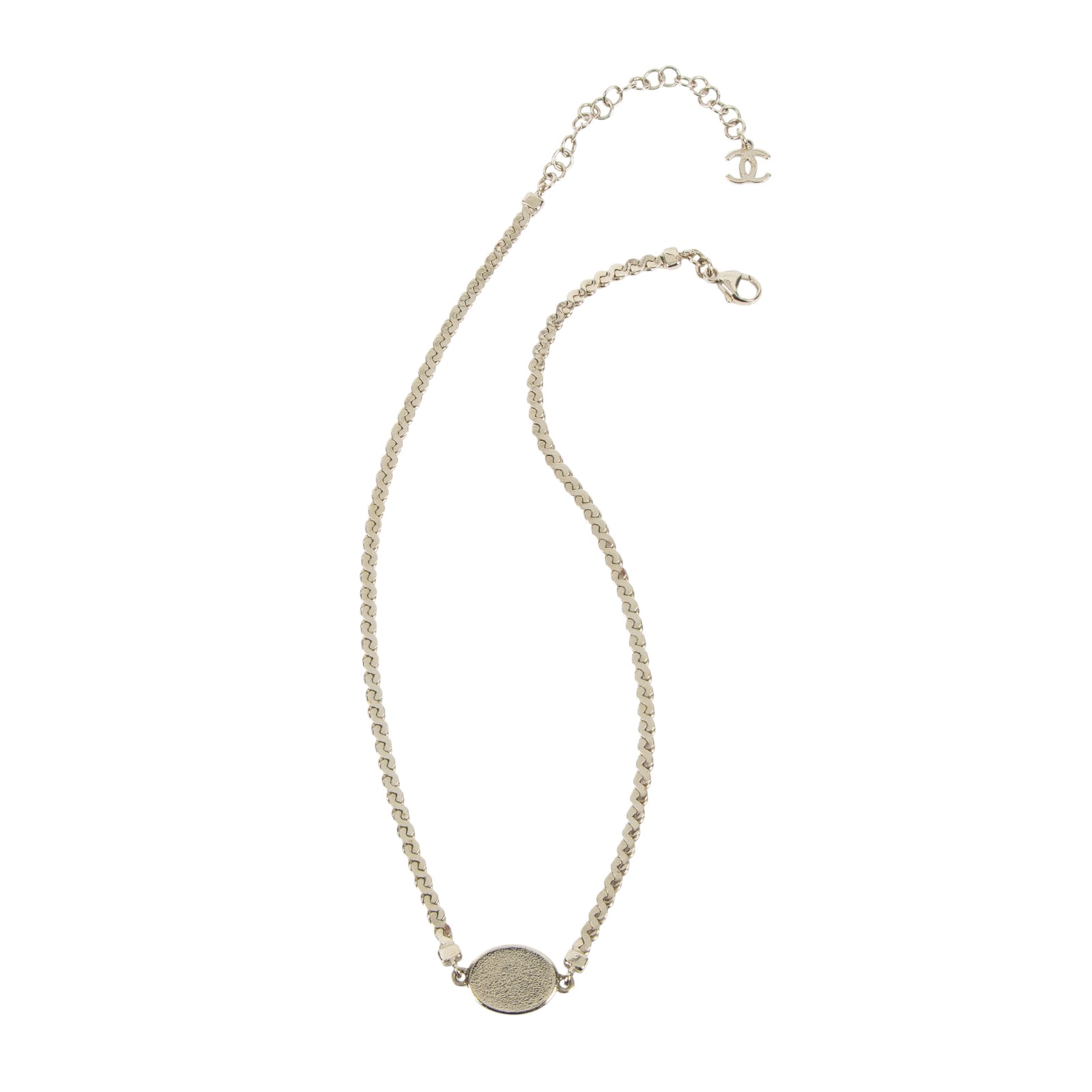 香奈兒 CHANEL CC 項鍊 C25 A 淡金黑橢圓雙C鎖骨鍊 原廠盒子 內襯