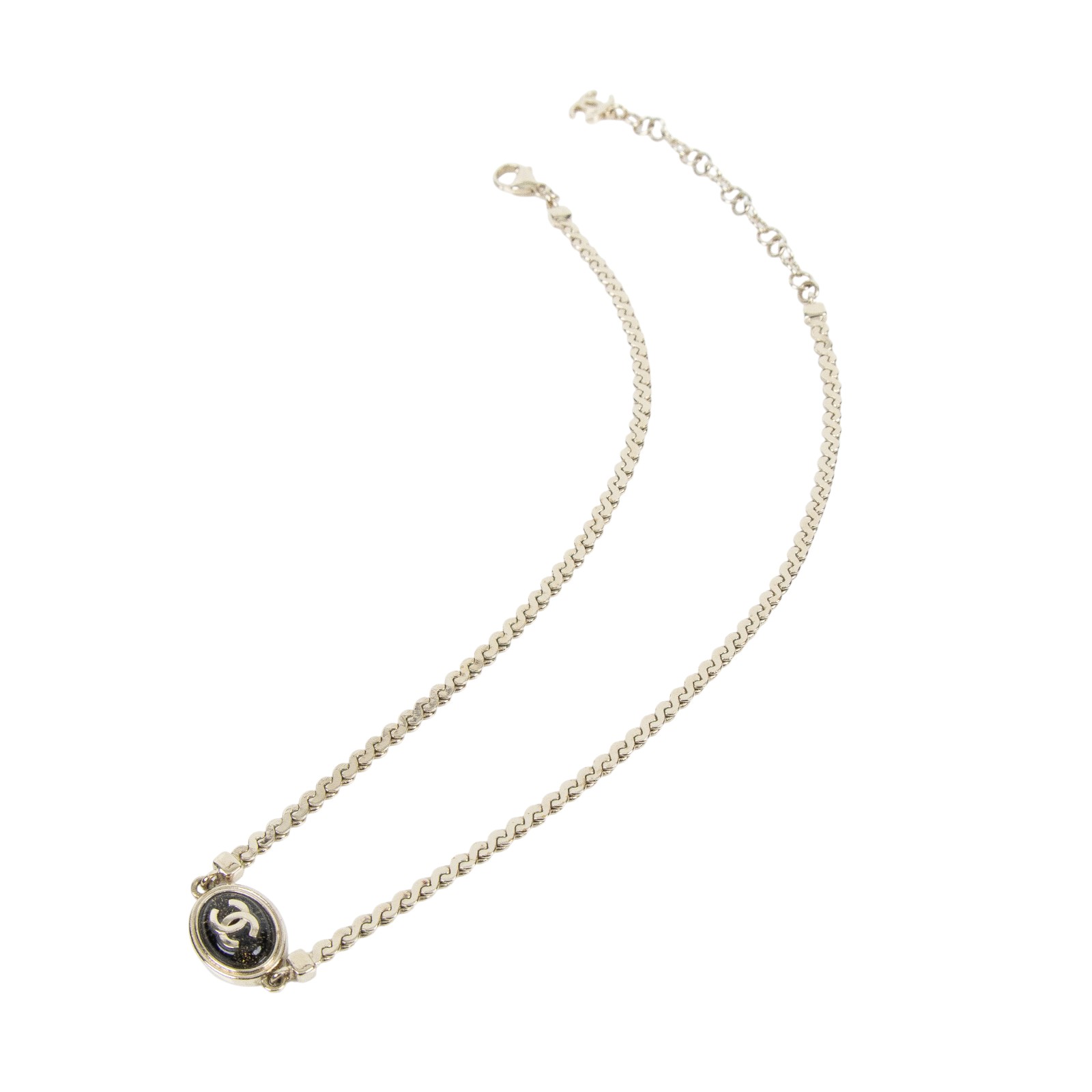 香奈兒 CHANEL CC 項鍊 C25 A 淡金黑橢圓雙C鎖骨鍊 原廠盒子 內襯