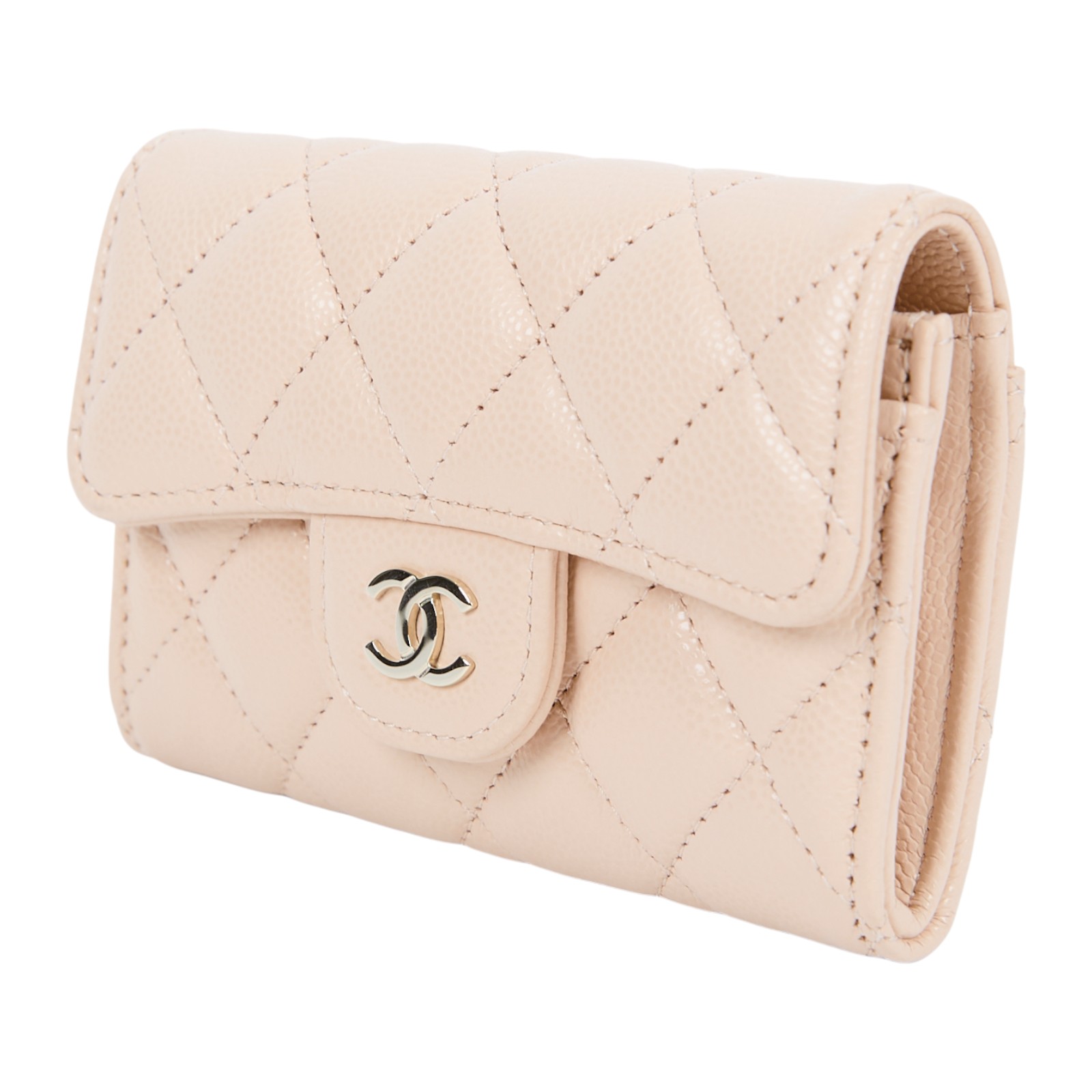 香奈兒 CHANEL CC LOGO 口蓋 卡片夾 錢包 AP0214 B10583 晶片款 淺奶茶荔枝單層卡包 防塵袋/原廠盒子/購買證明影本