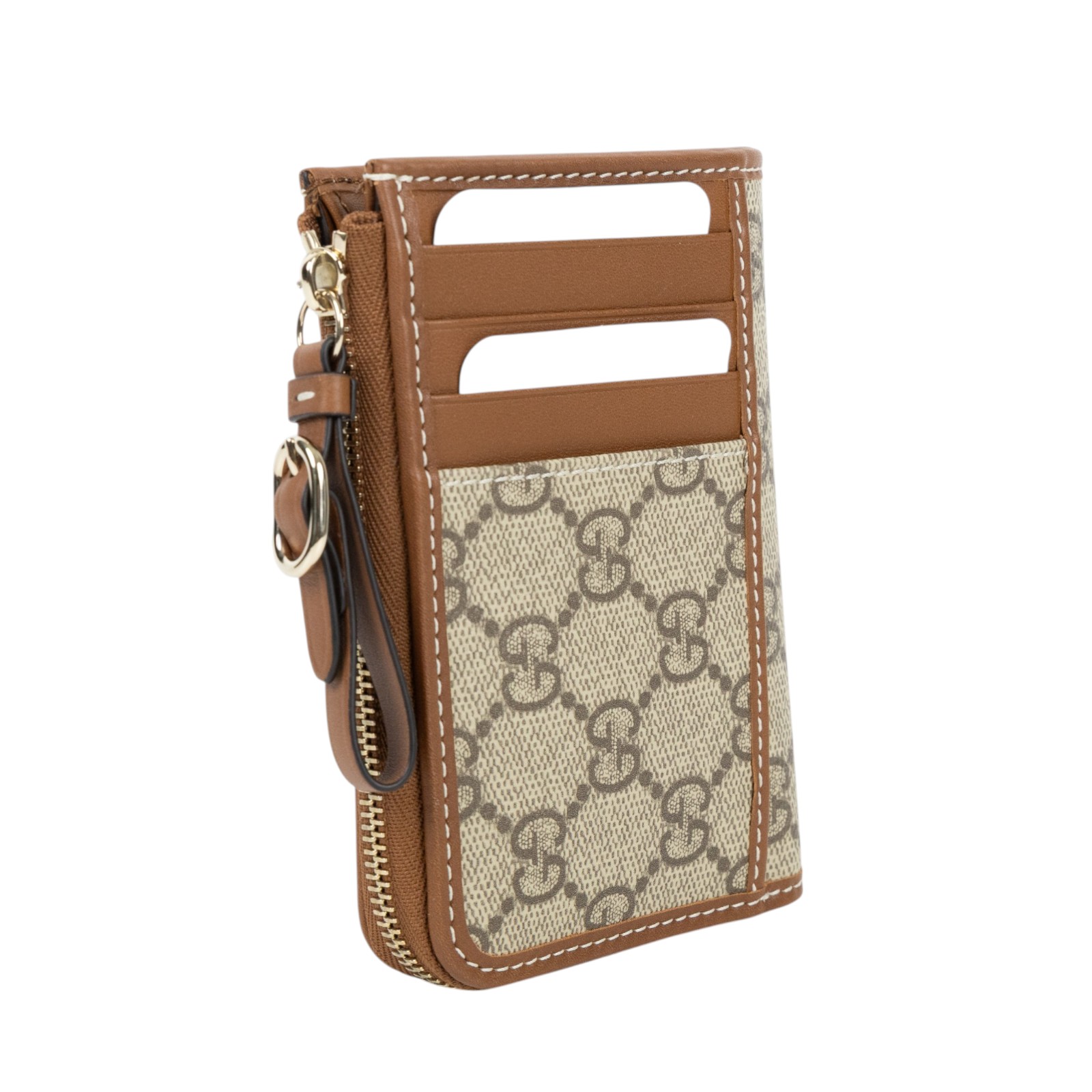 古馳 GUCCI GG Emblem 拉鍊卡包 821804 FAD6L 棕色GG拉鍊卡包 原廠盒子