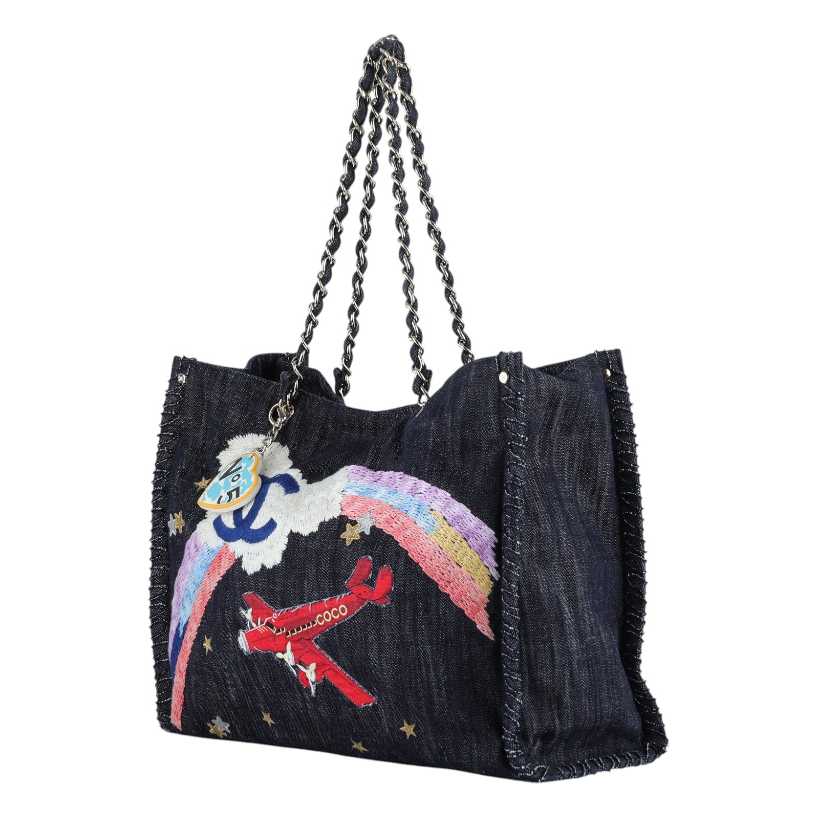 香奈兒 CHANEL CC LOGO Night Flight 購物包 托特包 肩背包 A31932 牛仔彩虹飛機托特 無附屬品
