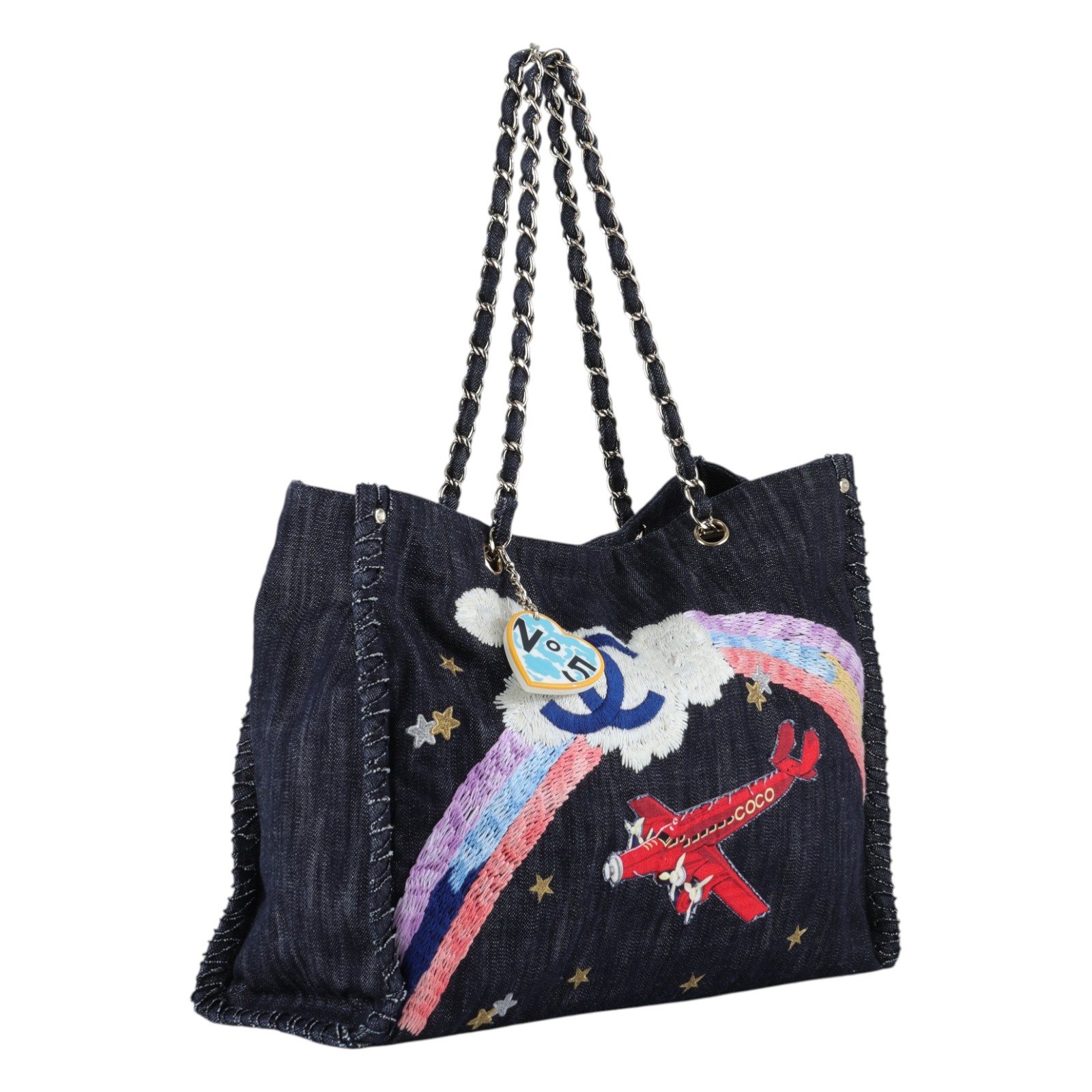 香奈兒 CHANEL CC LOGO Night Flight 購物包 托特包 肩背包 A31932 牛仔彩虹飛機托特 無附屬品