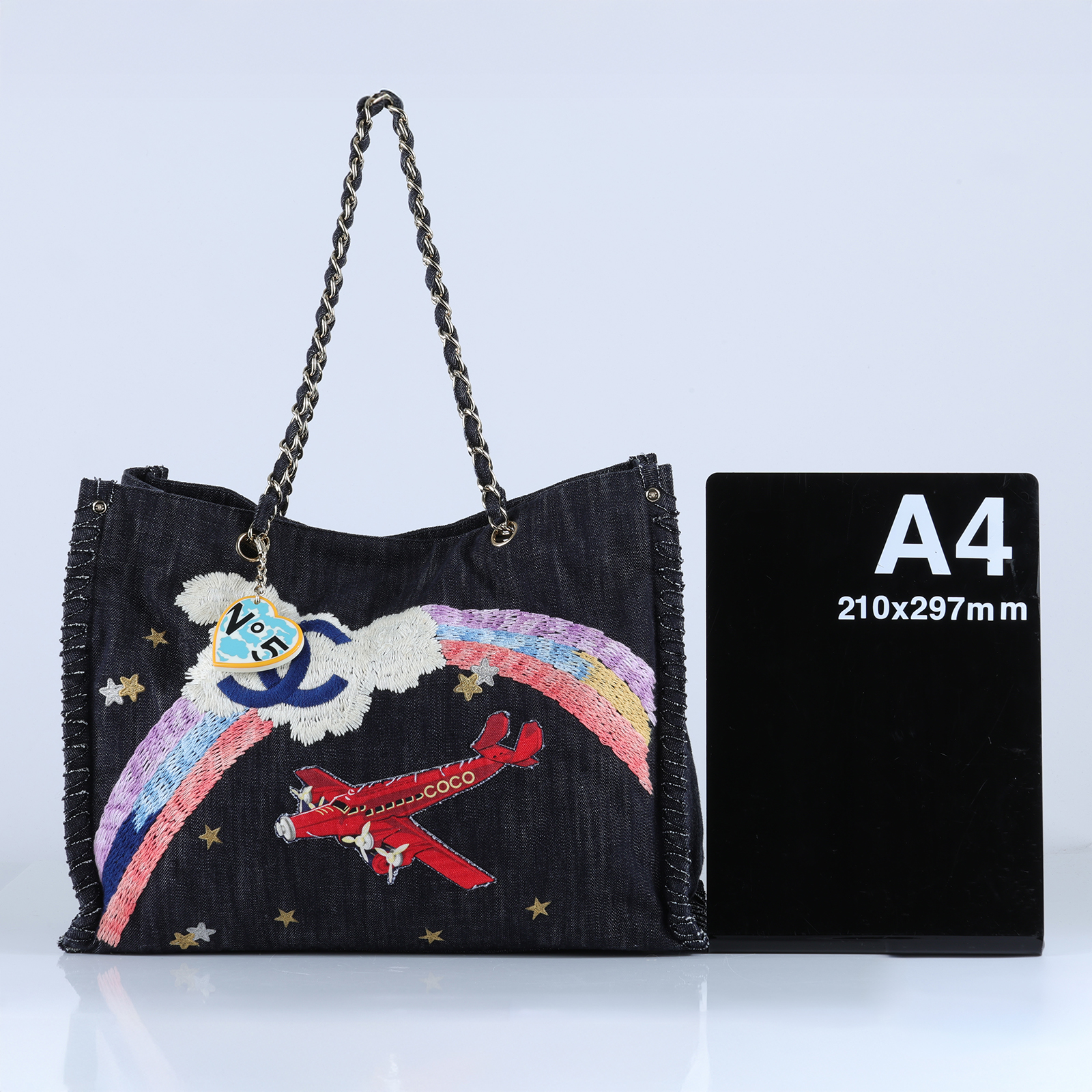 香奈兒 CHANEL CC LOGO Night Flight 購物包 托特包 肩背包 A31932 牛仔彩虹飛機托特 無附屬品