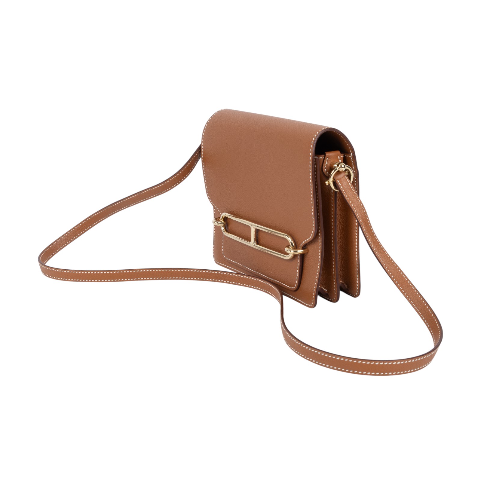 愛馬仕 Hermes Roulis 豬鼻子 斜背包 18 Mini 金色五金 金棕色 H070510CP37 /  原廠盒子/購買證明/防塵袋