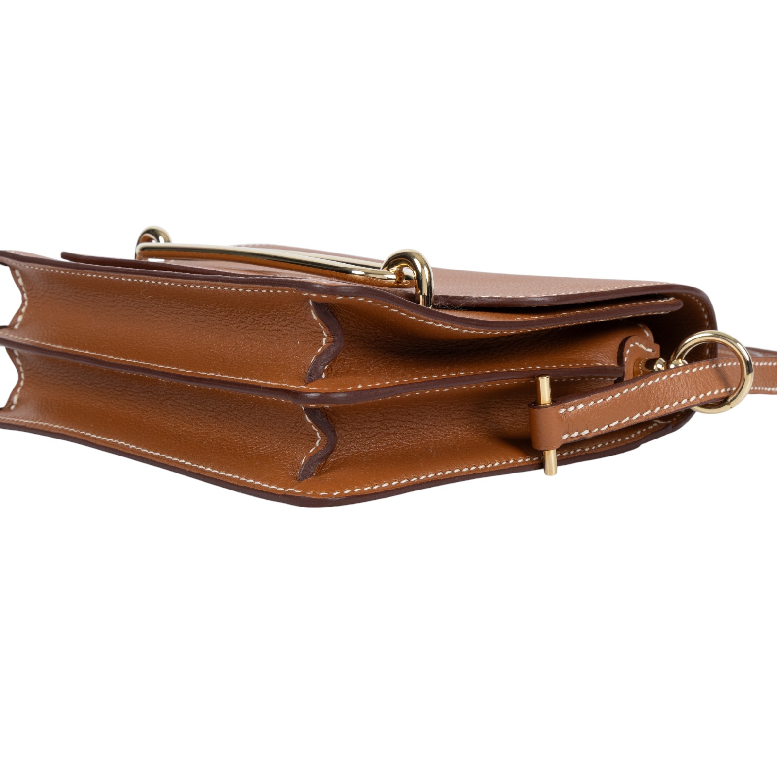 愛馬仕 Hermes Roulis 豬鼻子 斜背包 18 Mini 金色五金 金棕色 H070510CP37 /  原廠盒子/購買證明/防塵袋