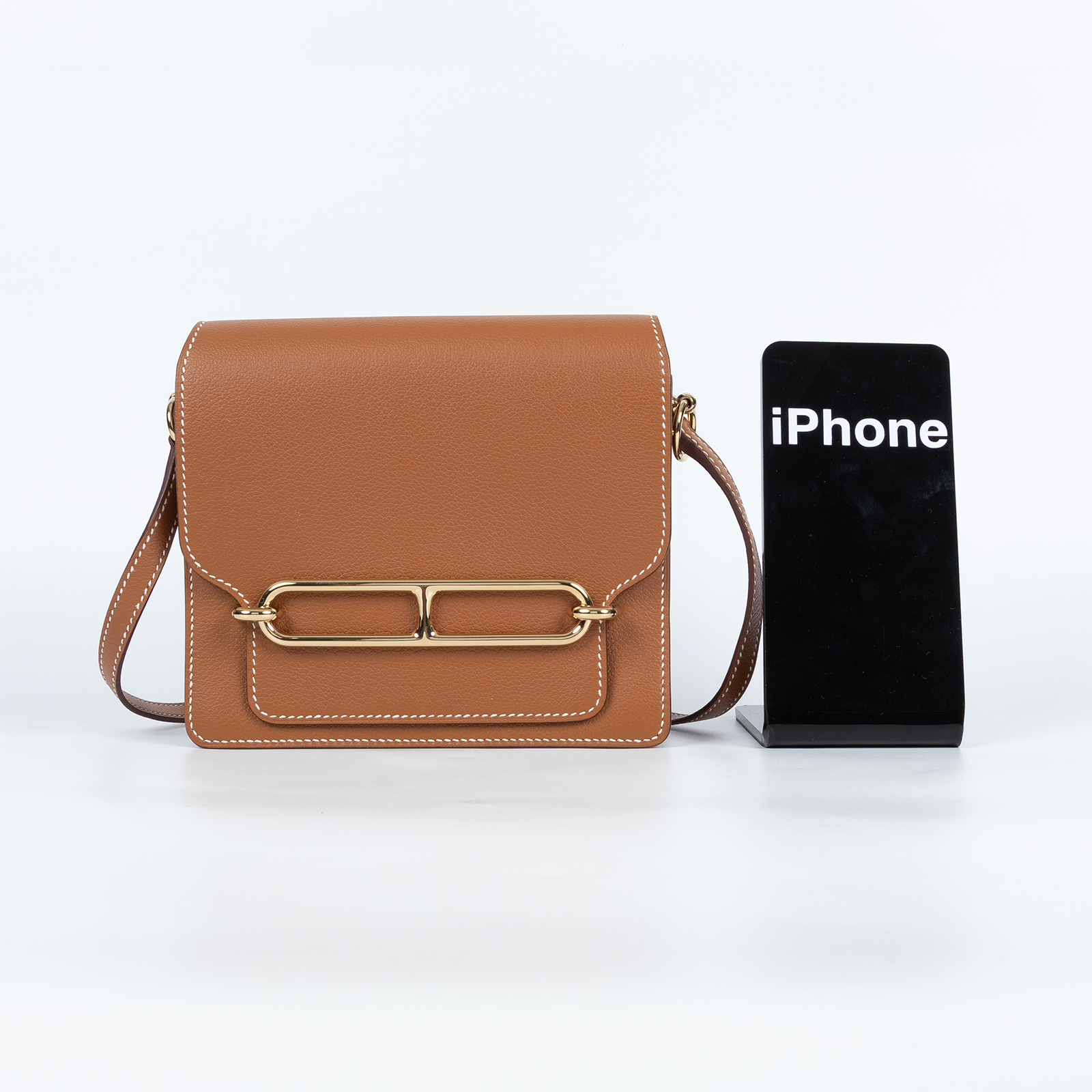 愛馬仕 Hermes Roulis 豬鼻子 斜背包 18 Mini 金色五金 金棕色 H070510CP37 /  原廠盒子/購買證明/防塵袋