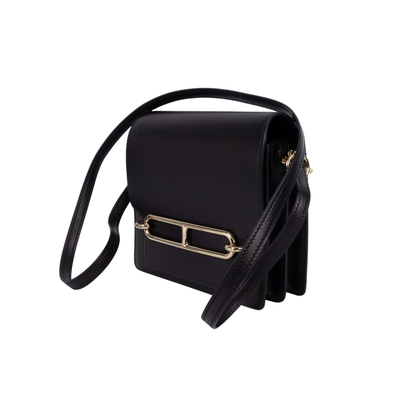 愛馬仕 Hermes Roulis 豬鼻子 斜背包 18 Mini 金色五金 黑色 H071205CP89 /  原廠盒子/購買證明/防塵袋