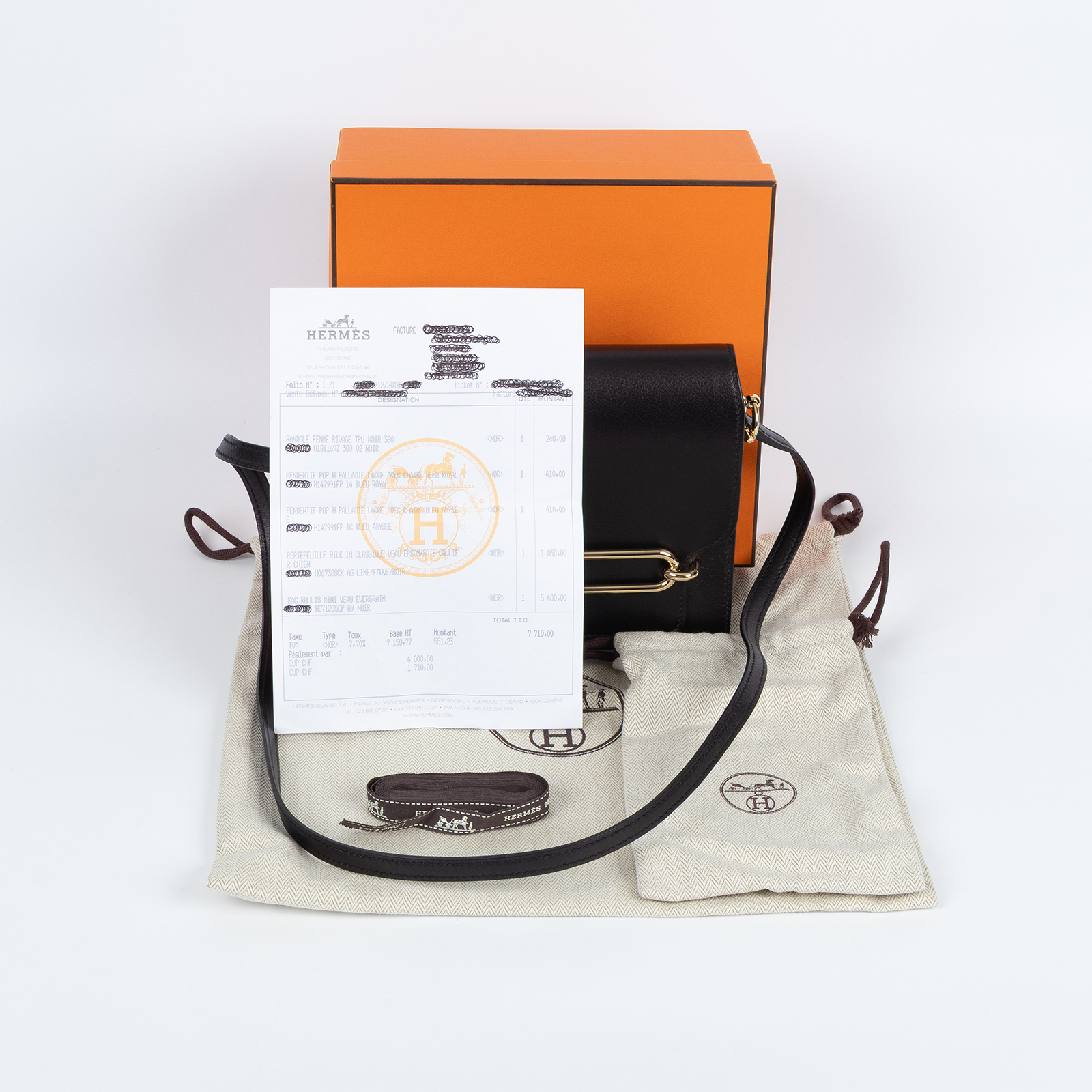 愛馬仕 Hermes Roulis 豬鼻子 斜背包 18 Mini 金色五金 黑色 H071205CP89 /  原廠盒子/購買證明/防塵袋