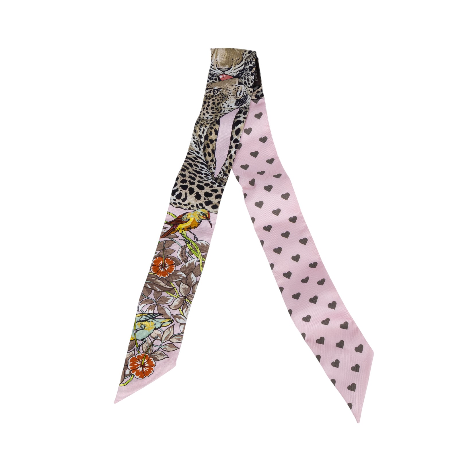 愛馬仕 Hermes Jungle LoveTwilly 絲巾 粉色 H063513Sv16  粉愛心豹 TWILLY 原廠盒子