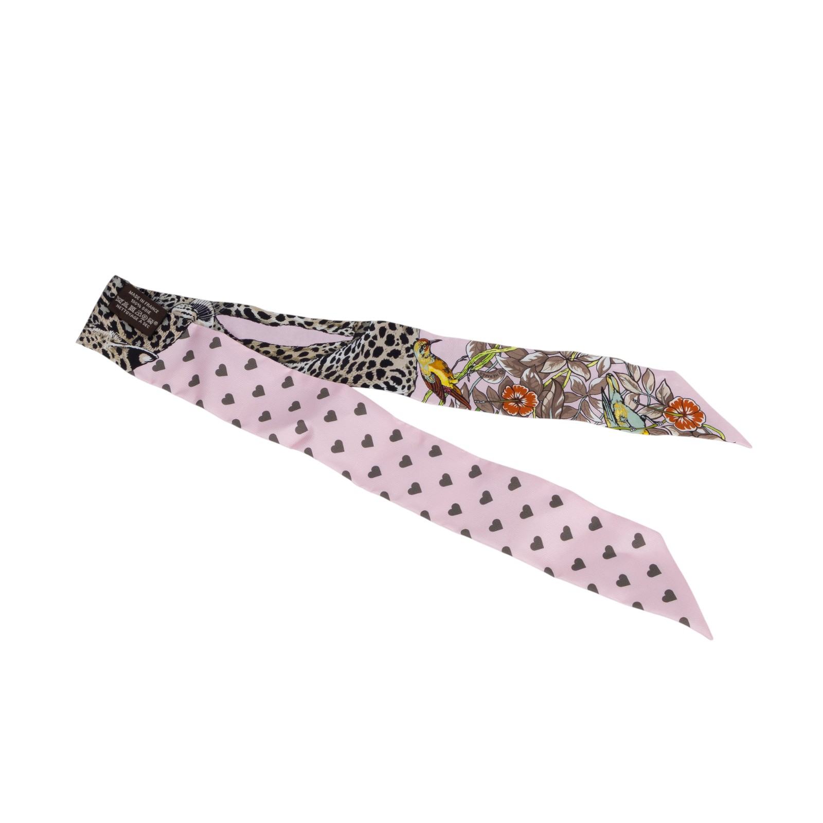 愛馬仕 Hermes Jungle LoveTwilly 絲巾 粉色 H063513Sv16  粉愛心豹 TWILLY 原廠盒子