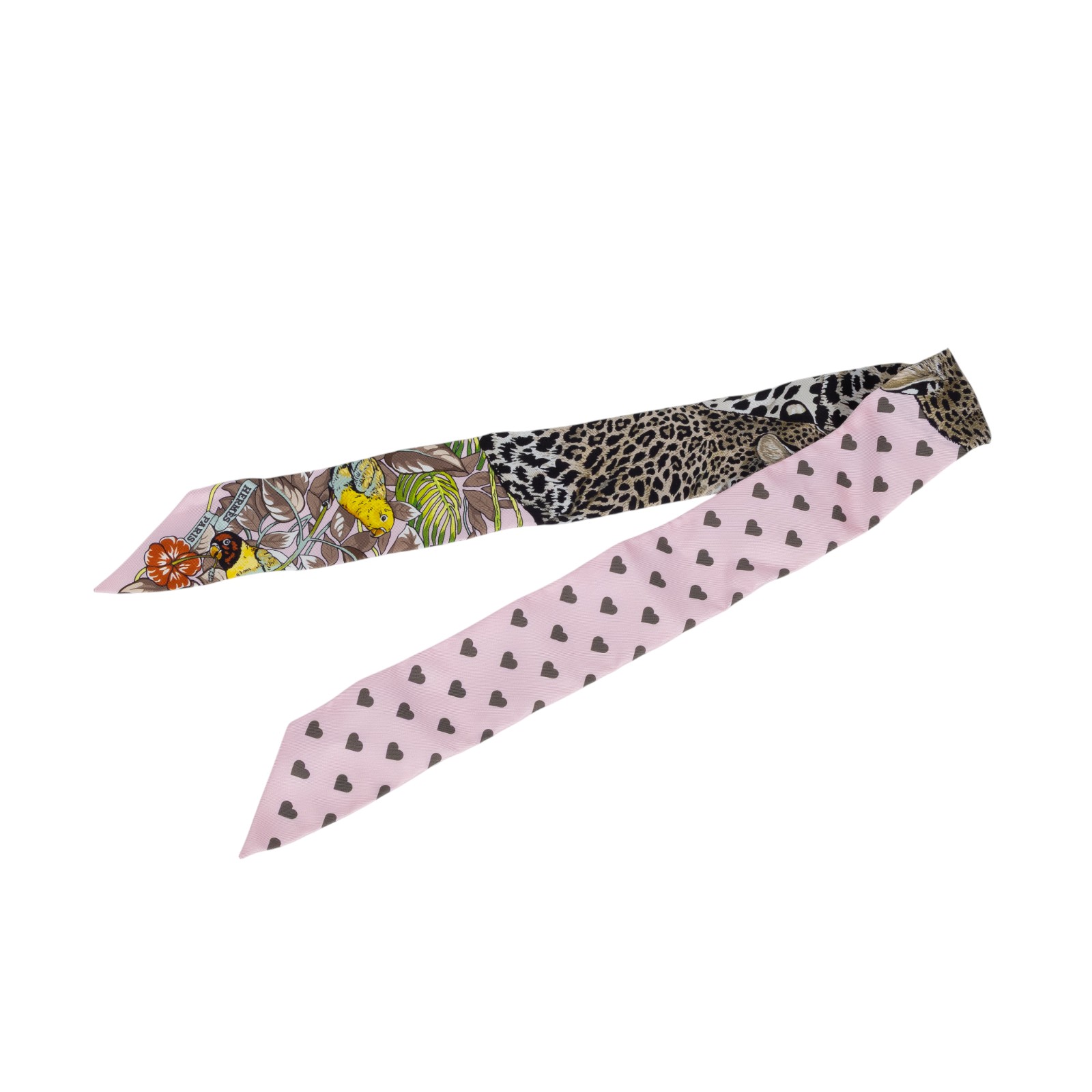 愛馬仕 Hermes Jungle LoveTwilly 絲巾 粉色 H063513Sv16  粉愛心豹 TWILLY 原廠盒子