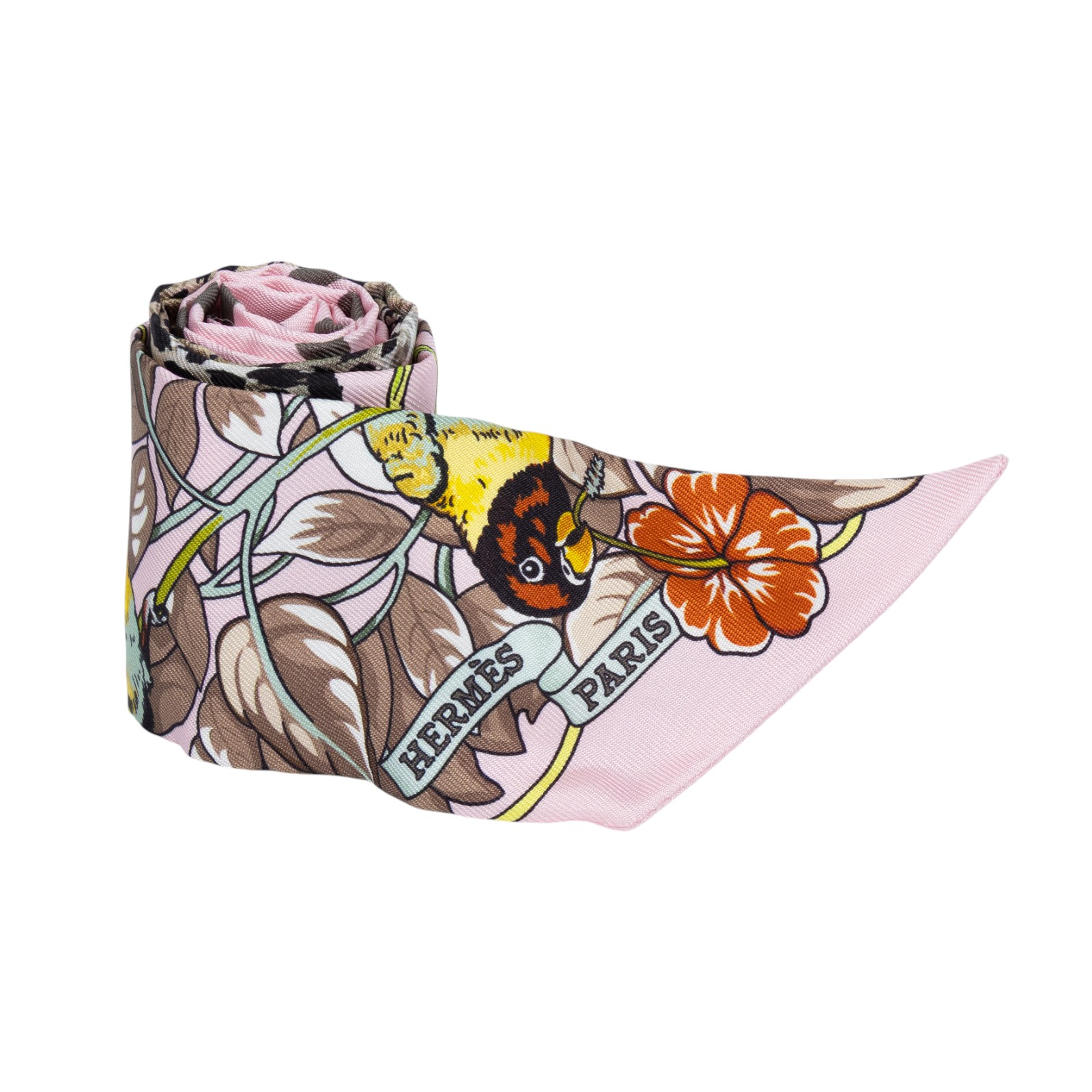 愛馬仕 Hermes Jungle LoveTwilly 絲巾 粉色 H063513Sv16  粉愛心豹 TWILLY 原廠盒子