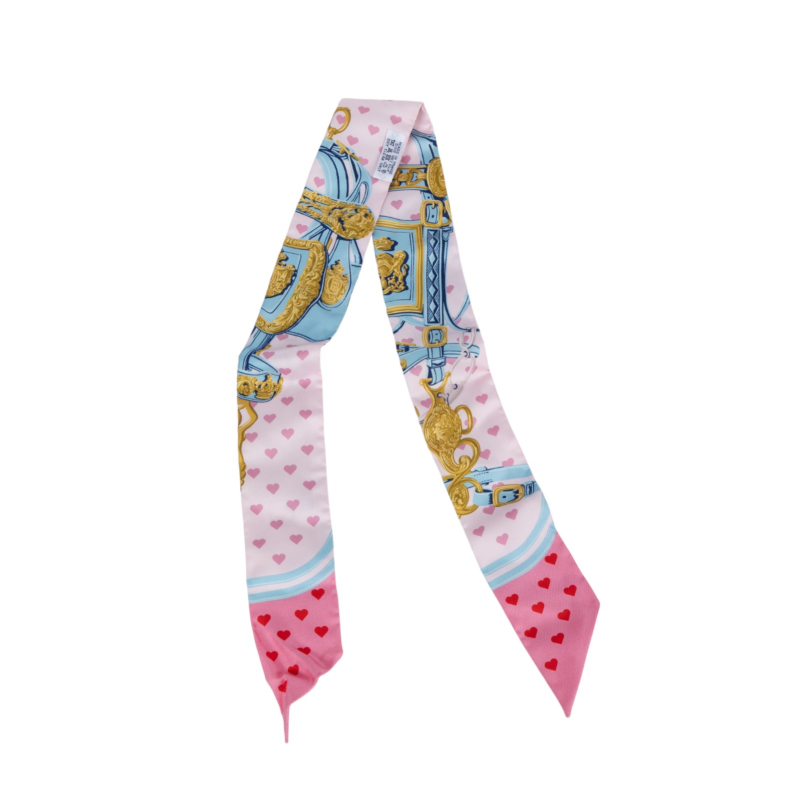 愛馬仕 Hermes Twilly 絲巾 TWILLYS85  粉藍金愛心TWILLY 原廠盒子/購買證明