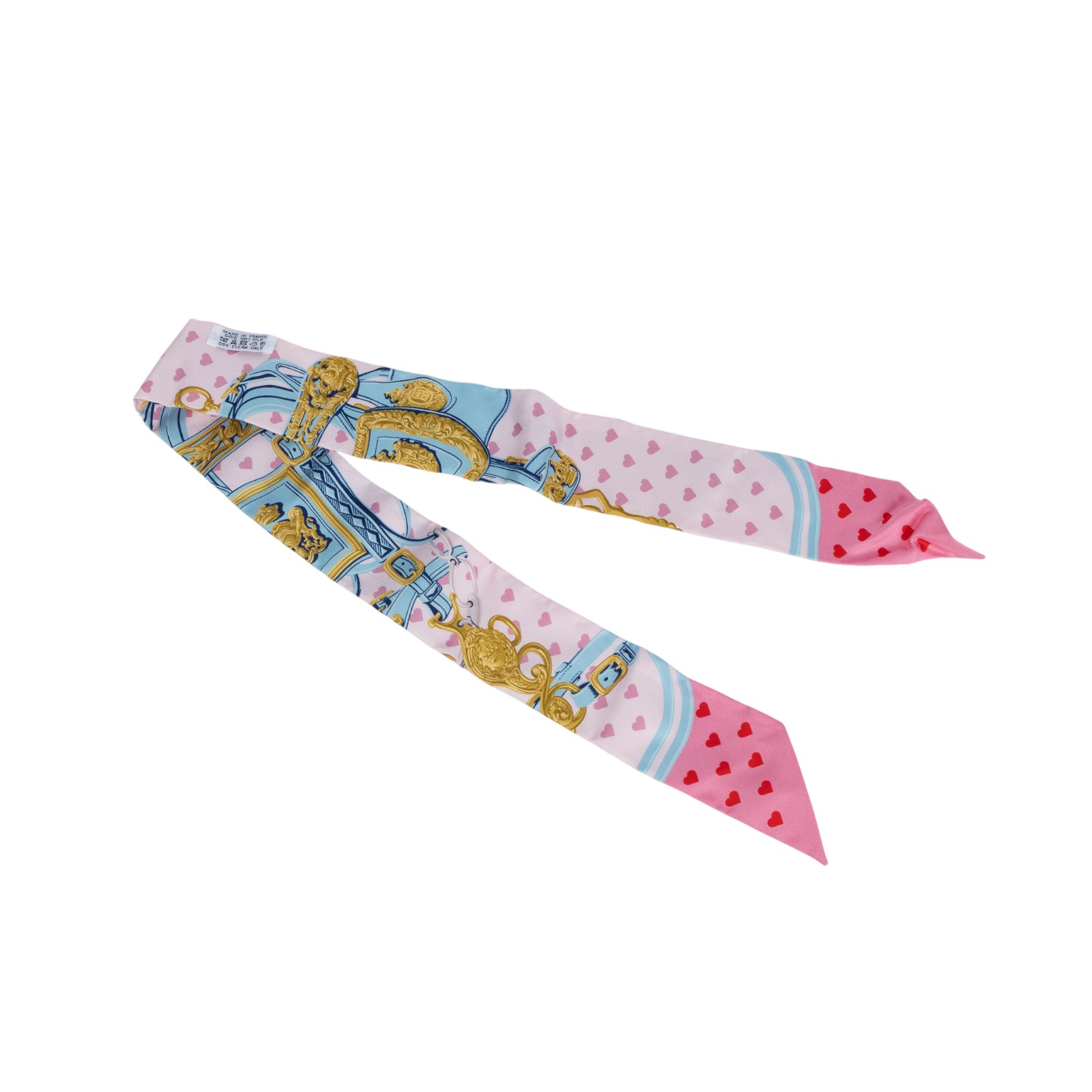 愛馬仕 Hermes Twilly 絲巾 TWILLYS85  粉藍金愛心TWILLY 原廠盒子/購買證明