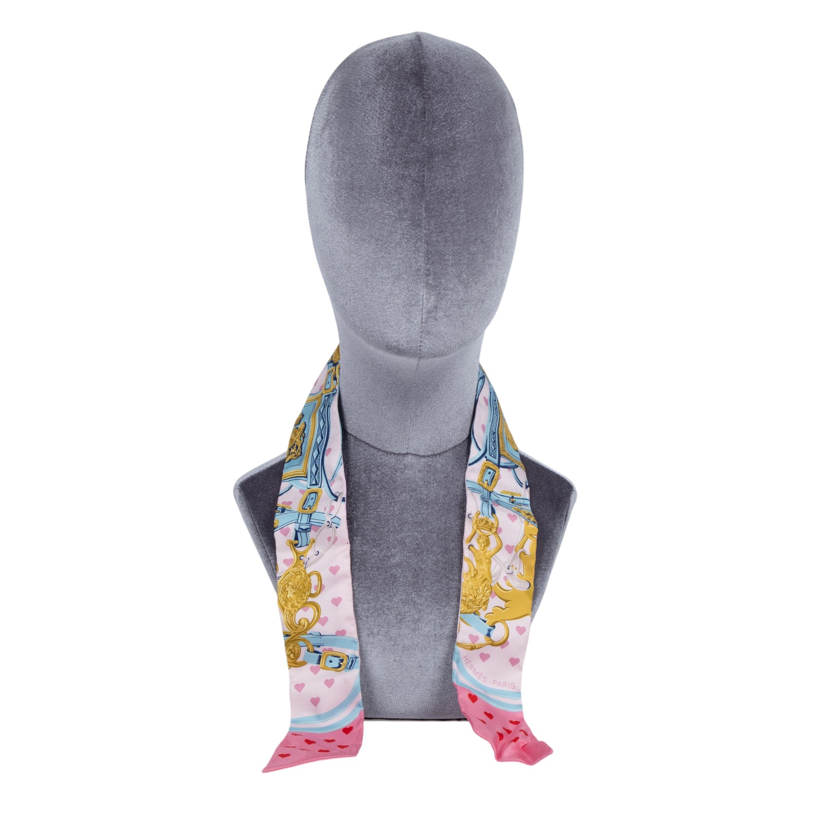 愛馬仕 Hermes Twilly 絲巾 TWILLYS85  粉藍金愛心TWILLY 原廠盒子/購買證明