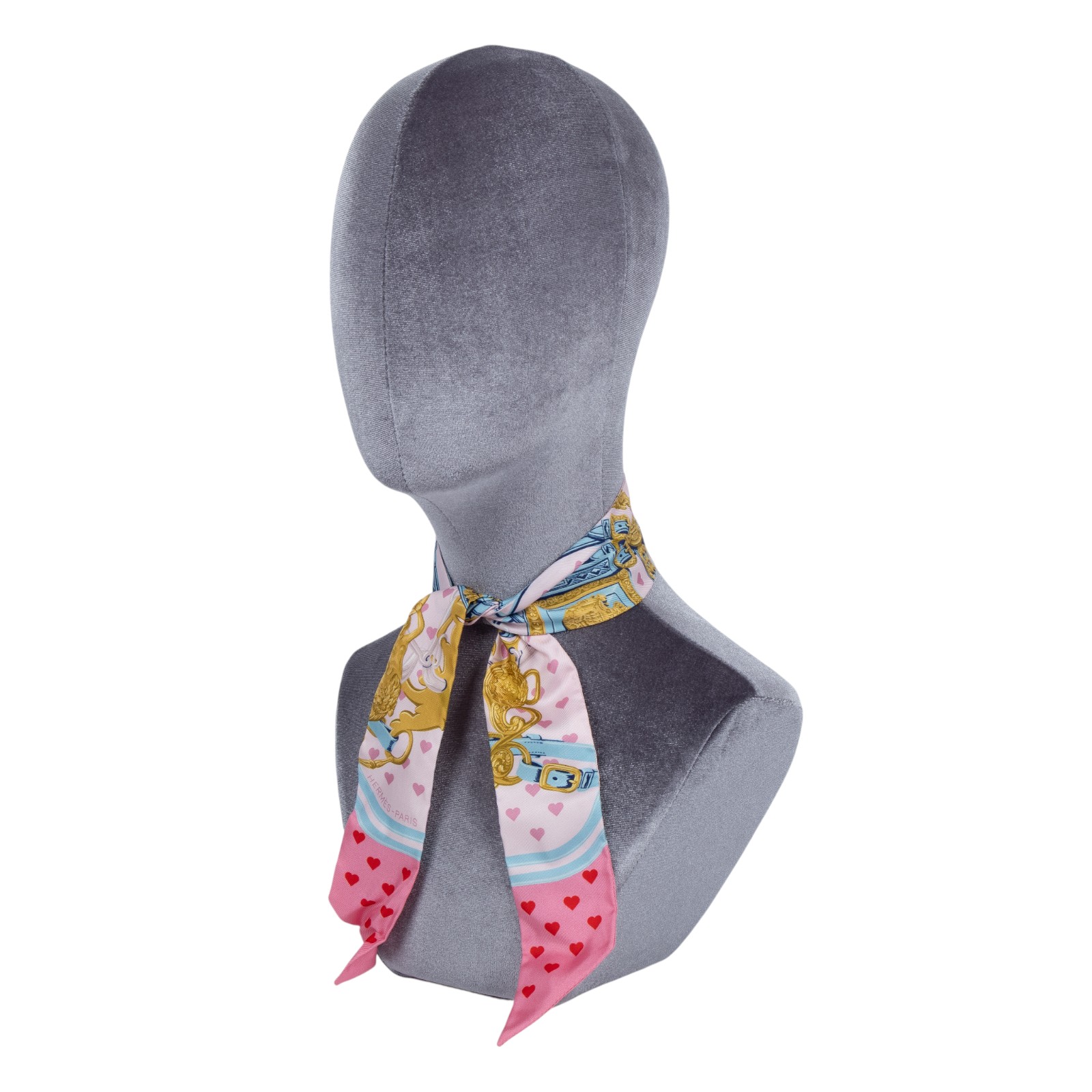 愛馬仕 Hermes Twilly 絲巾 TWILLYS85  粉藍金愛心TWILLY 原廠盒子/購買證明