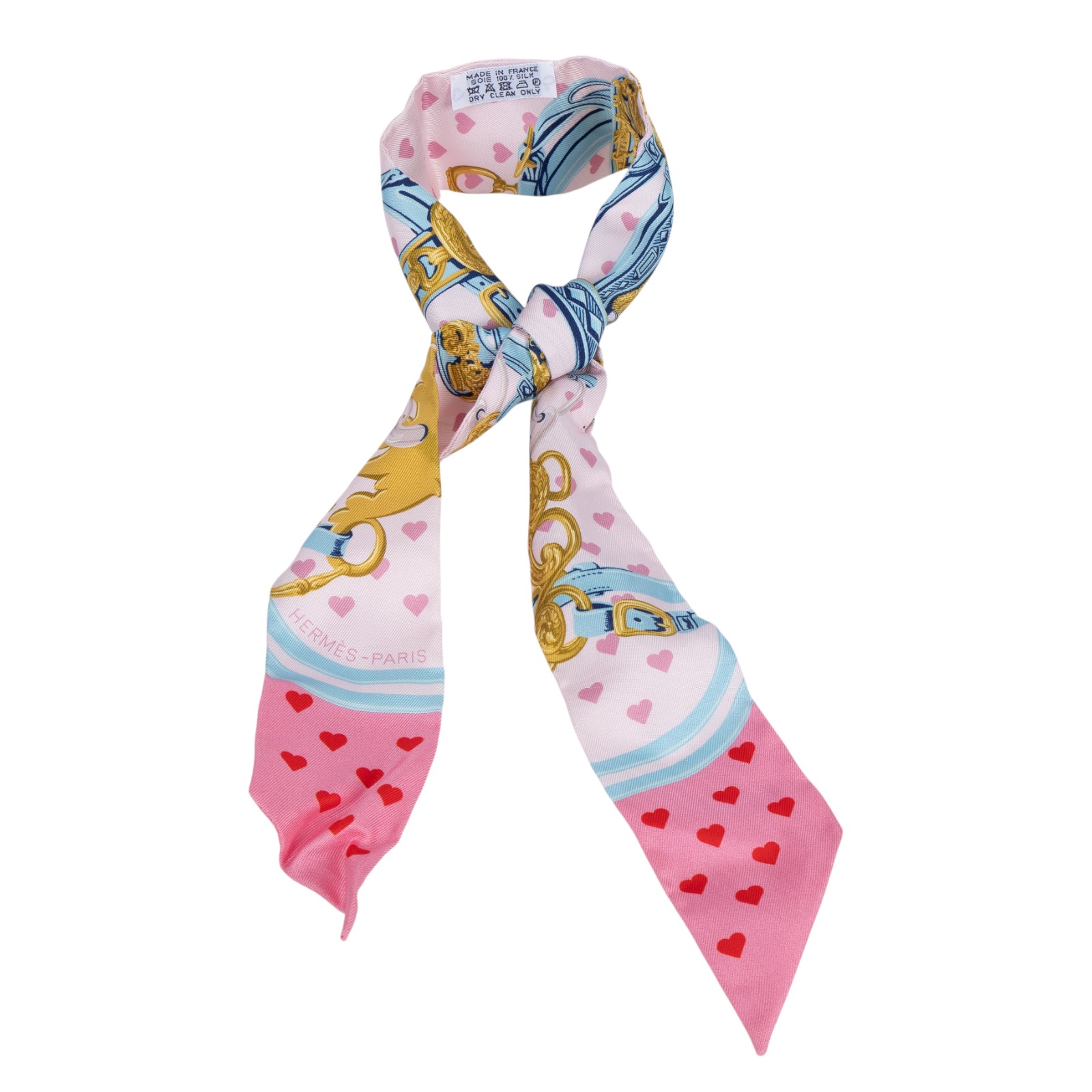 愛馬仕 Hermes Twilly 絲巾 TWILLYS85  粉藍金愛心TWILLY 原廠盒子/購買證明