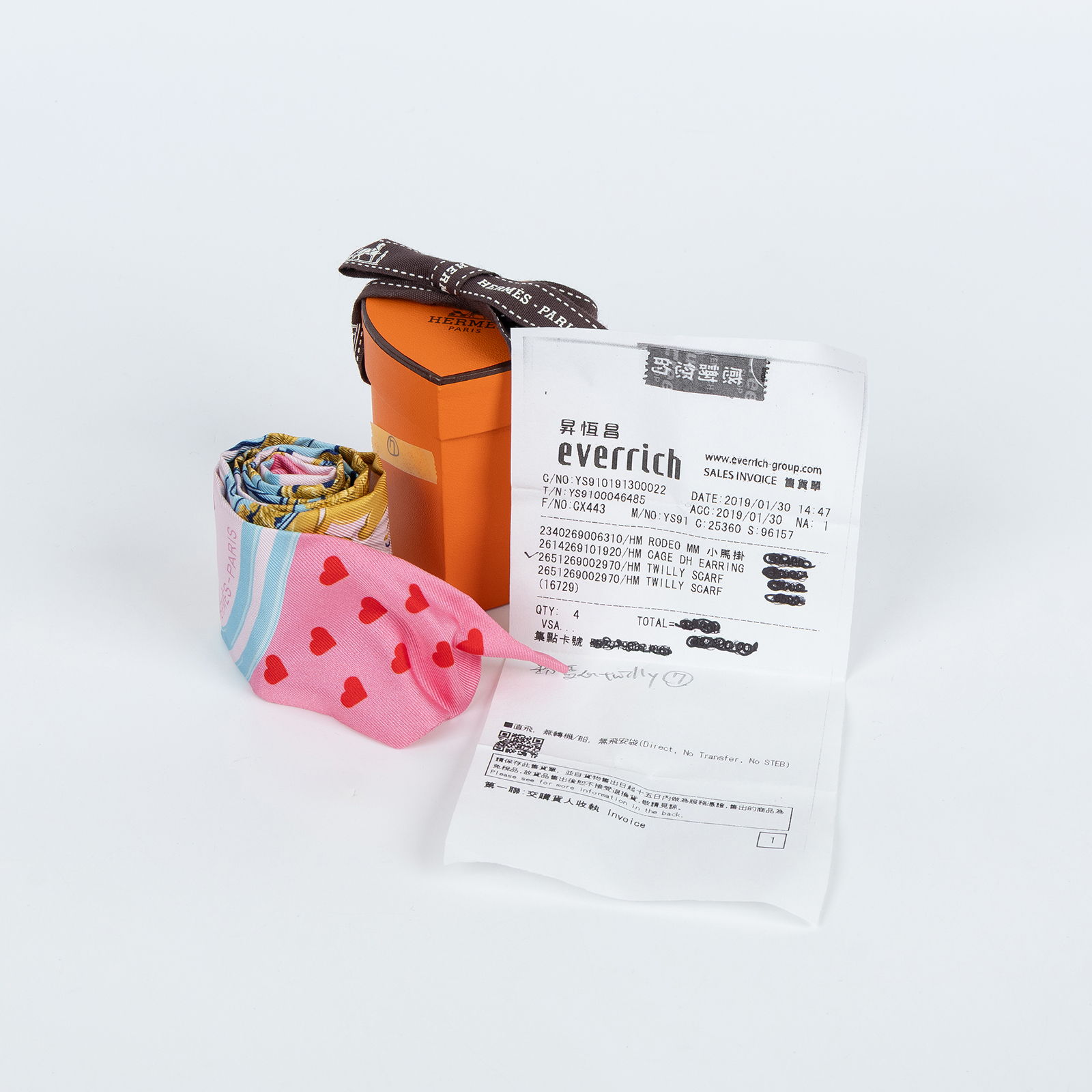 愛馬仕 Hermes Twilly 絲巾 TWILLYS85  粉藍金愛心TWILLY 原廠盒子/購買證明