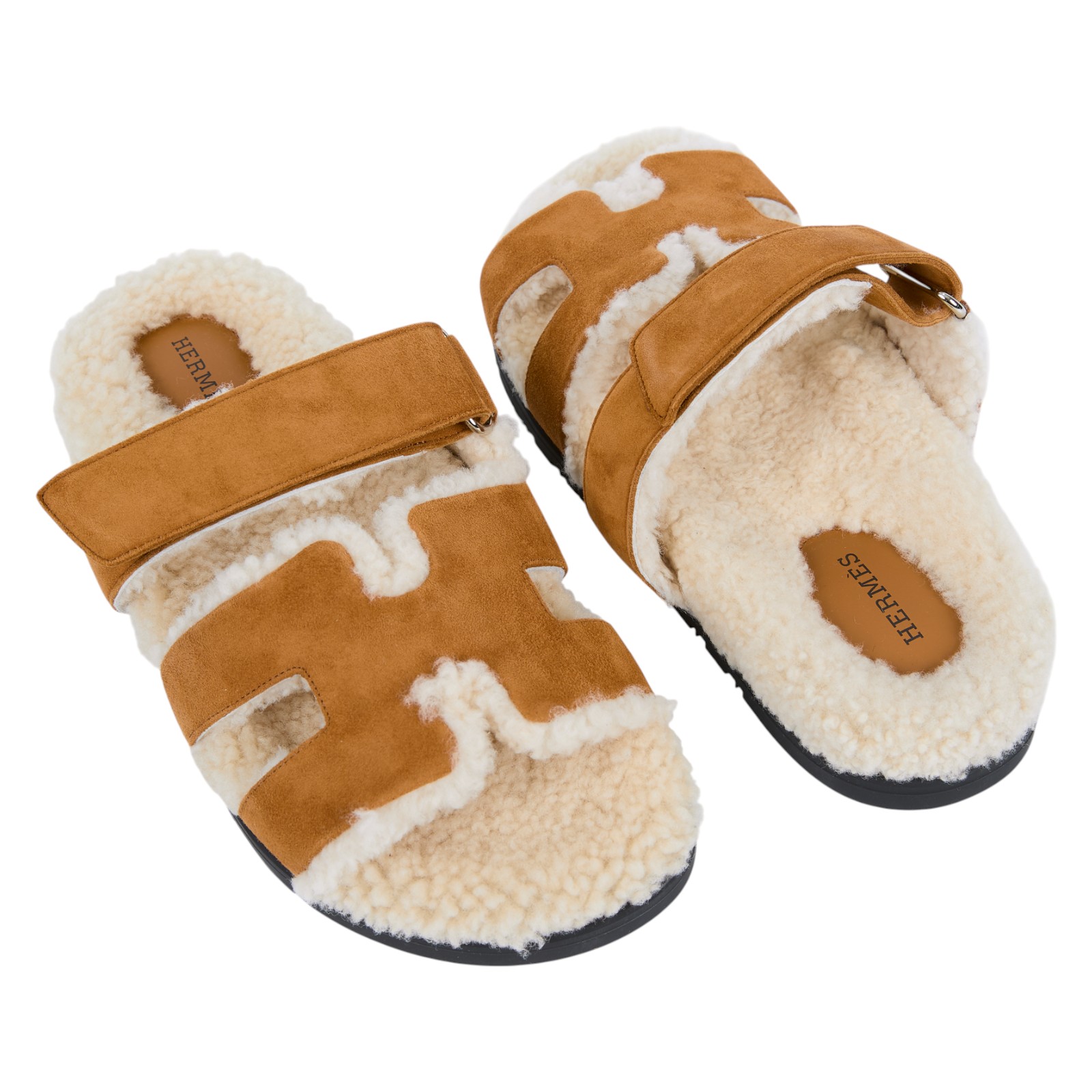 愛馬仕 Hermes Chypre 涼鞋 自然色 淺米色 H222195ZvA3380 H222195Z 毛毛焦糖麂皮二舊拖 #38 原廠盒子/購買證明/防塵袋