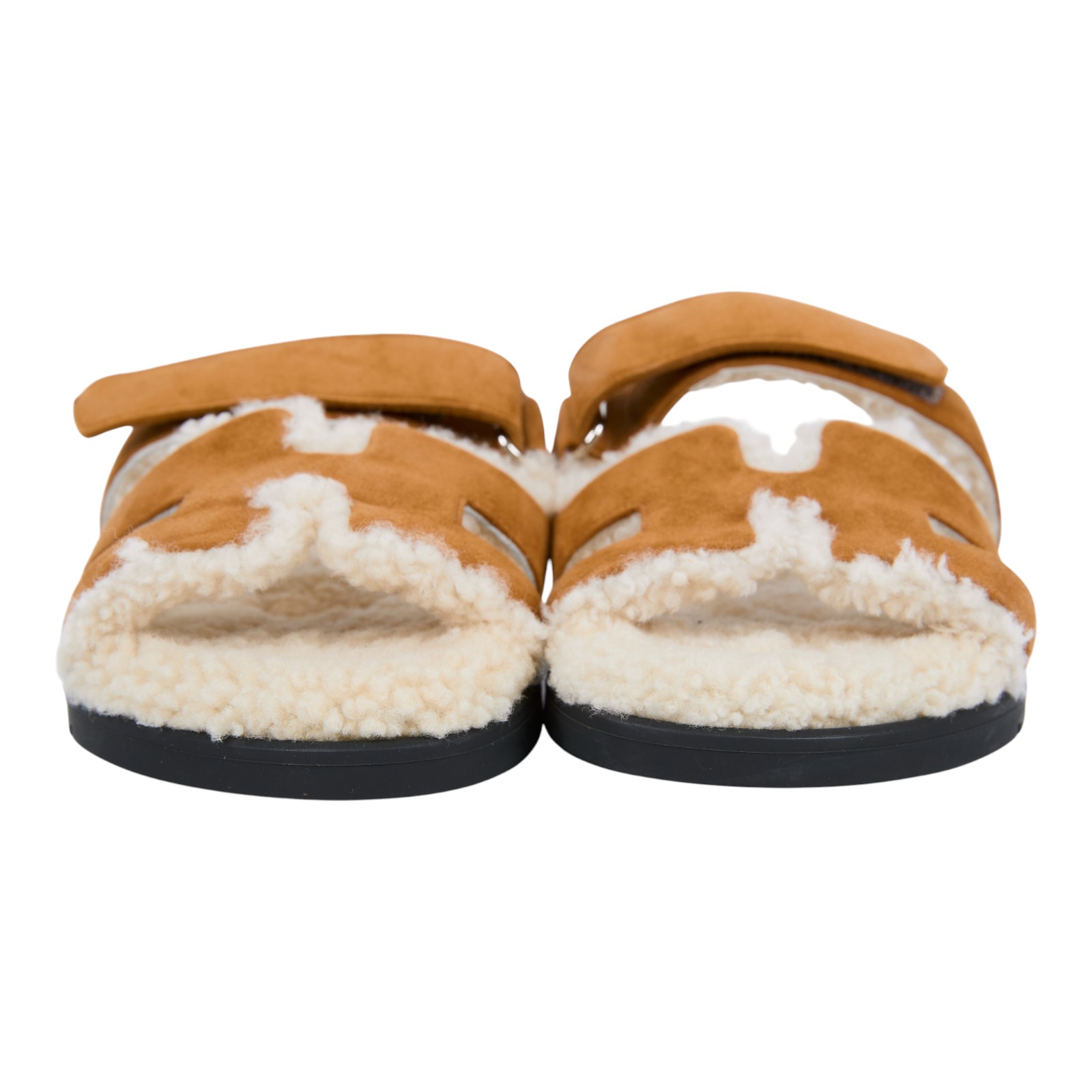 愛馬仕 Hermes Chypre 涼鞋 自然色 淺米色 H222195ZvA3380 H222195Z 毛毛焦糖麂皮二舊拖 #38 原廠盒子/購買證明/防塵袋