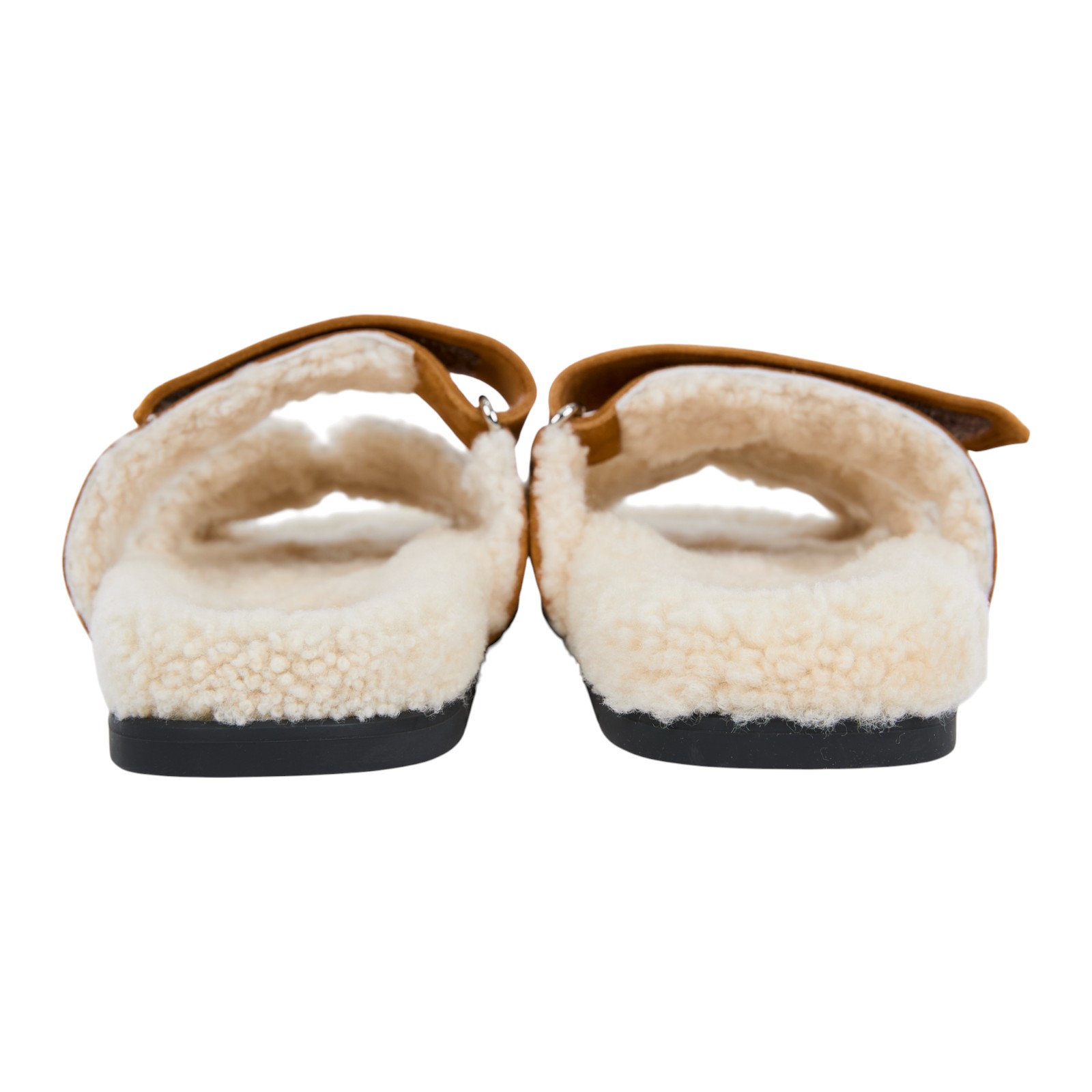 愛馬仕 Hermes Chypre 涼鞋 自然色 淺米色 H222195ZvA3380 H222195Z 毛毛焦糖麂皮二舊拖 #38 原廠盒子/購買證明/防塵袋