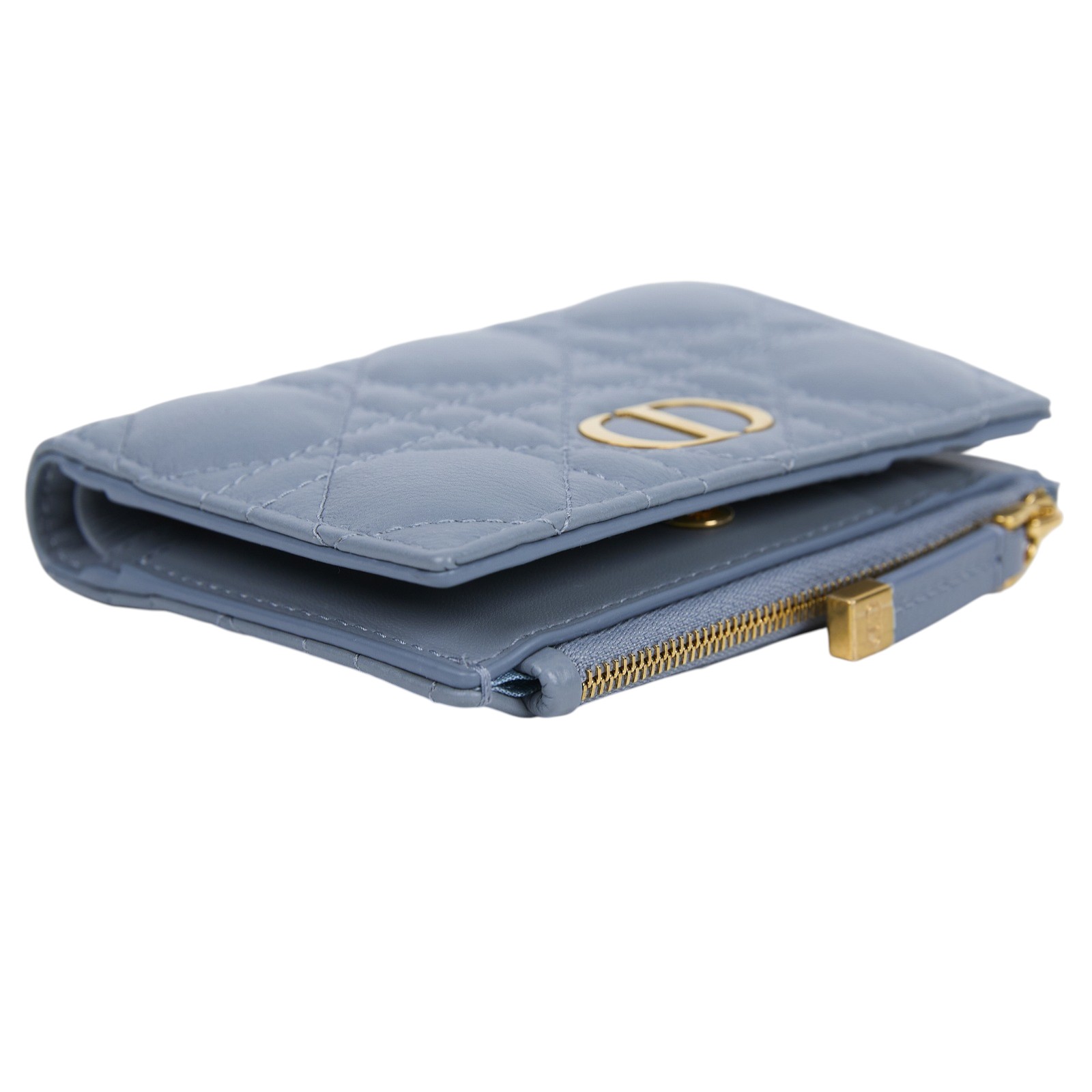 迪奧 CHRISTIAN DIOR Caro Dahlia 短夾 錢包 S5173UWHC 雲藍色Caro Hibiscus L-zip 錢包 原廠盒子/防塵袋