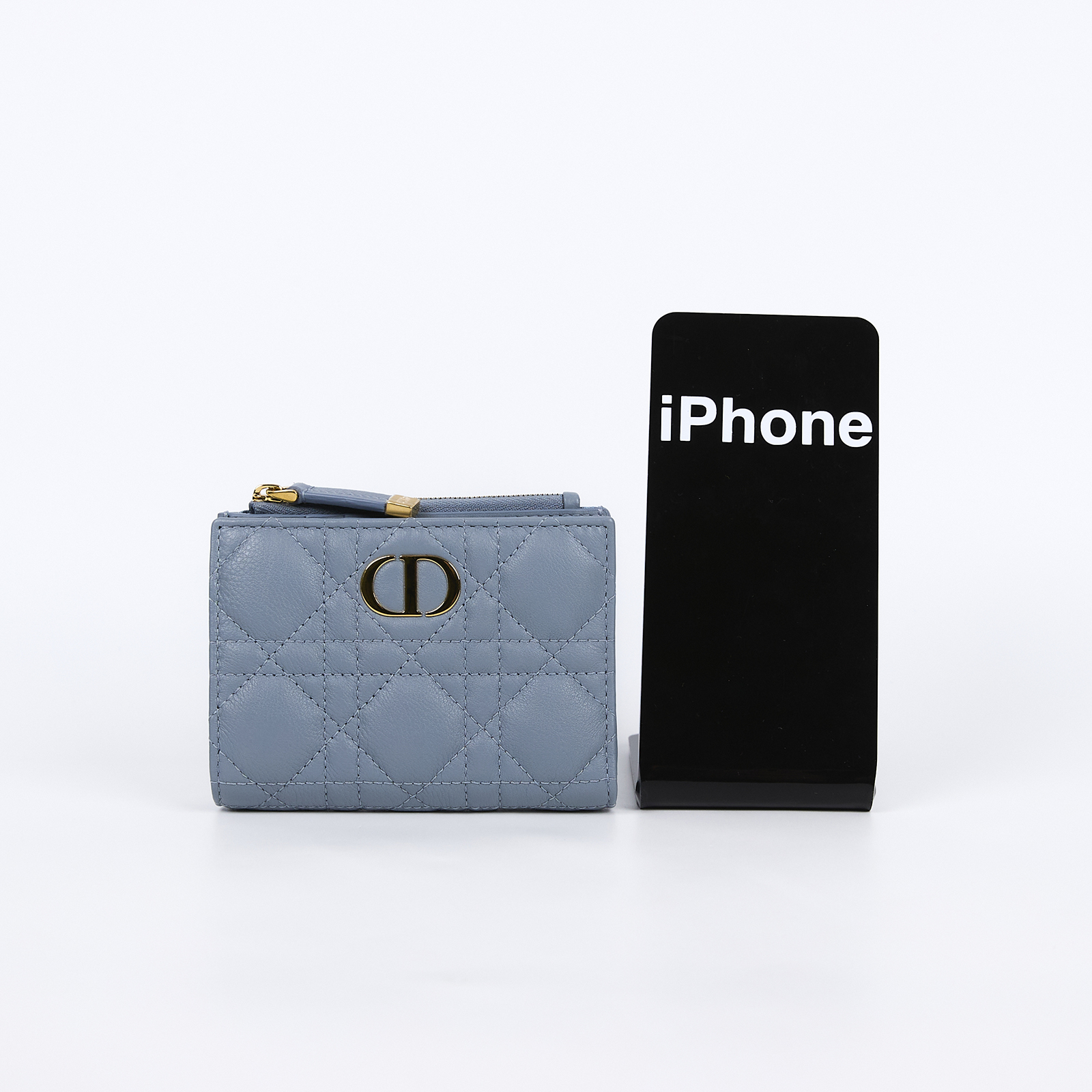 迪奧 CHRISTIAN DIOR Caro Dahlia 短夾 錢包 S5173UWHC 雲藍色Caro Hibiscus L-zip 錢包 原廠盒子/防塵袋