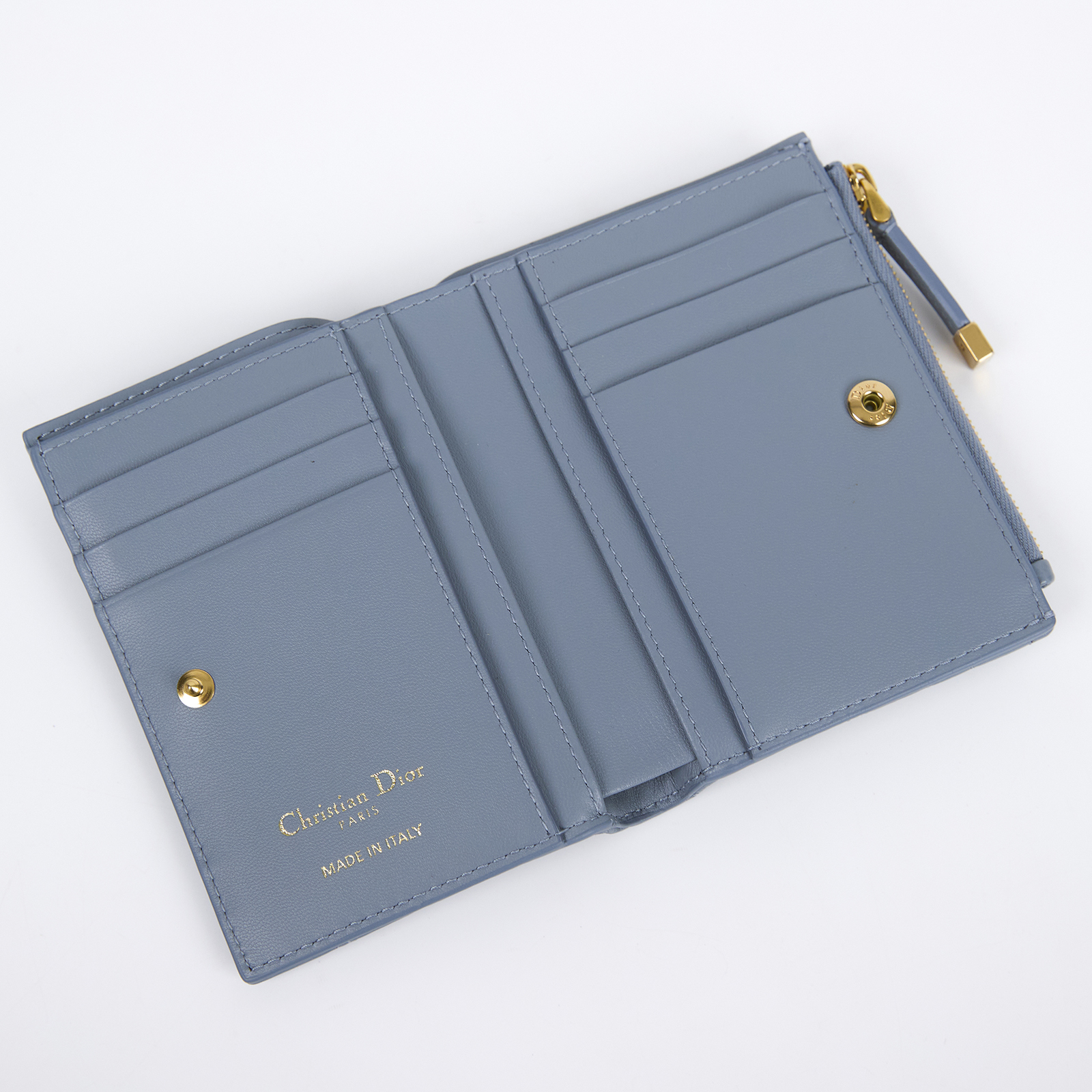 迪奧 CHRISTIAN DIOR Caro Dahlia 短夾 錢包 S5173UWHC 雲藍色Caro Hibiscus L-zip 錢包 原廠盒子/防塵袋