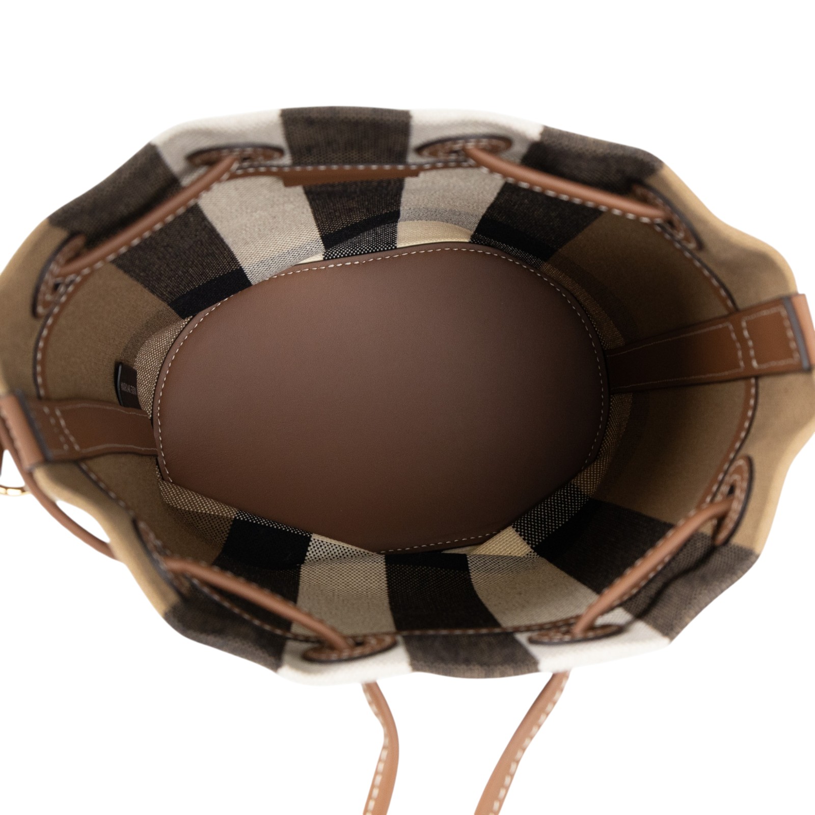 博柏利 BURBERRY 束口 水桶包  斜背包 8084045 咖格紋帆布牛皮飾邊束口水桶包 防塵袋