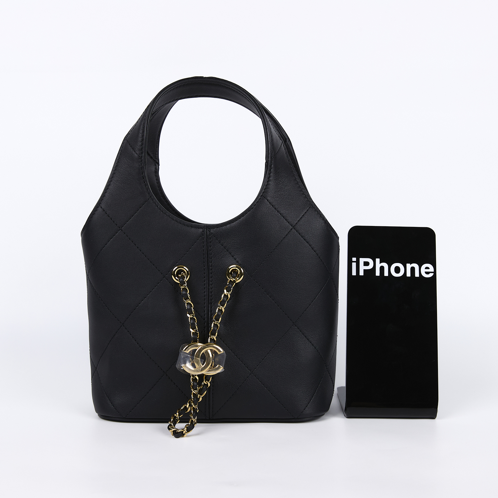 香奈兒 CHANEL 26S 小型 購物包 菜籃子 手提包 AS6132 晶片款 黑抽繩托特 小款 防塵袋/原廠盒子