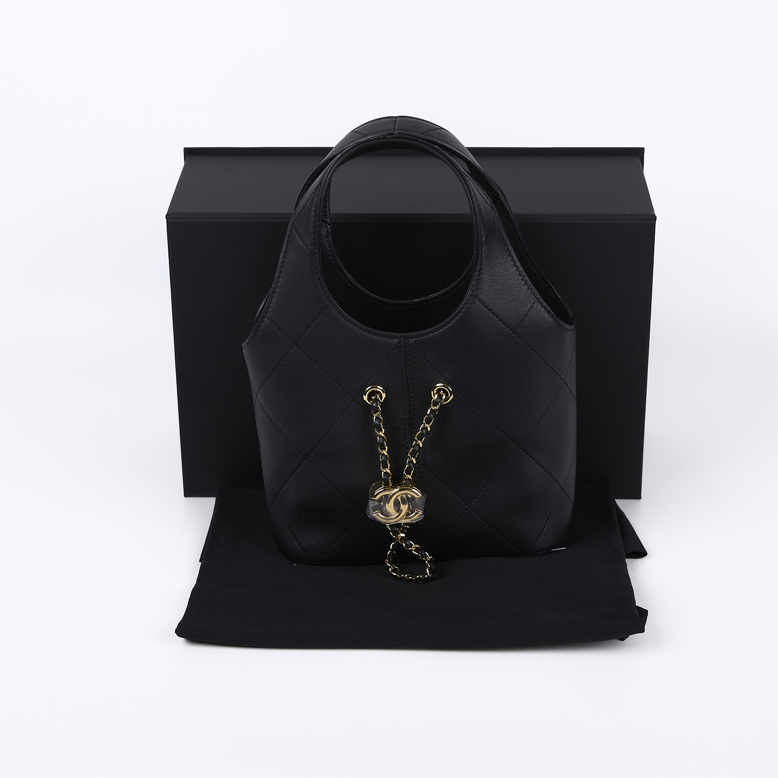 香奈兒 CHANEL 26S 小型 購物包 菜籃子 手提包 AS6132 晶片款 黑抽繩托特 小款 防塵袋/原廠盒子