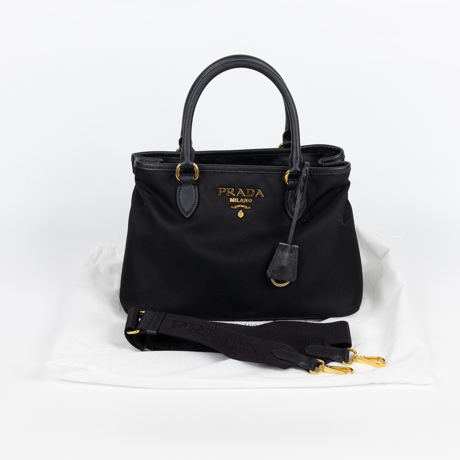 普拉達 PRADA Pocono Tessuto Nylon 手提包 肩背包 斜背包 1BA173_ZMY 黑尼龍2WAY 防塵袋/背帶