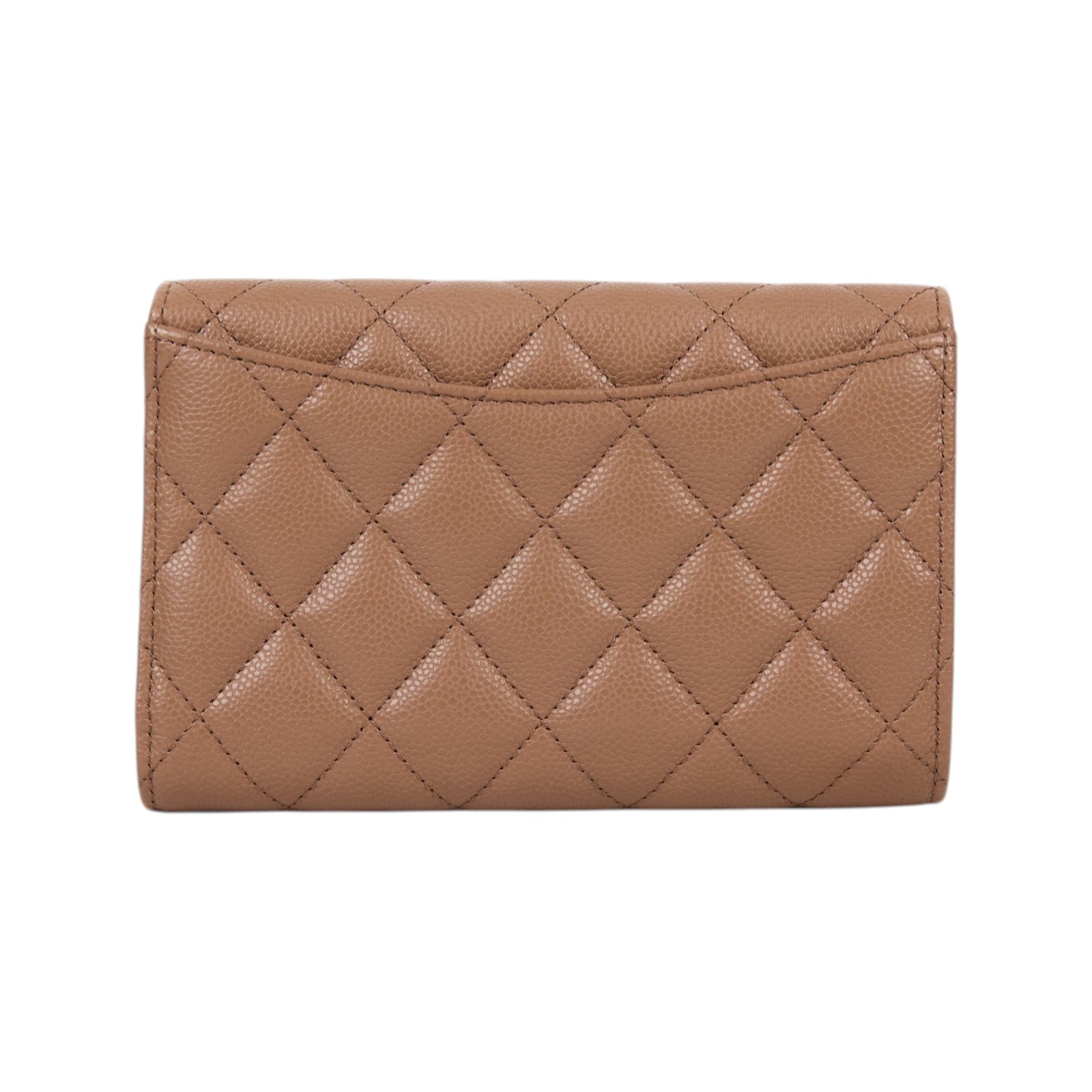 香奈兒 CHANEL 經典小香 菱格 荔枝紋 牛皮 銀釦 LOGO 中夾 AP0232 晶片款 奶茶金荔枝中夾 防塵袋