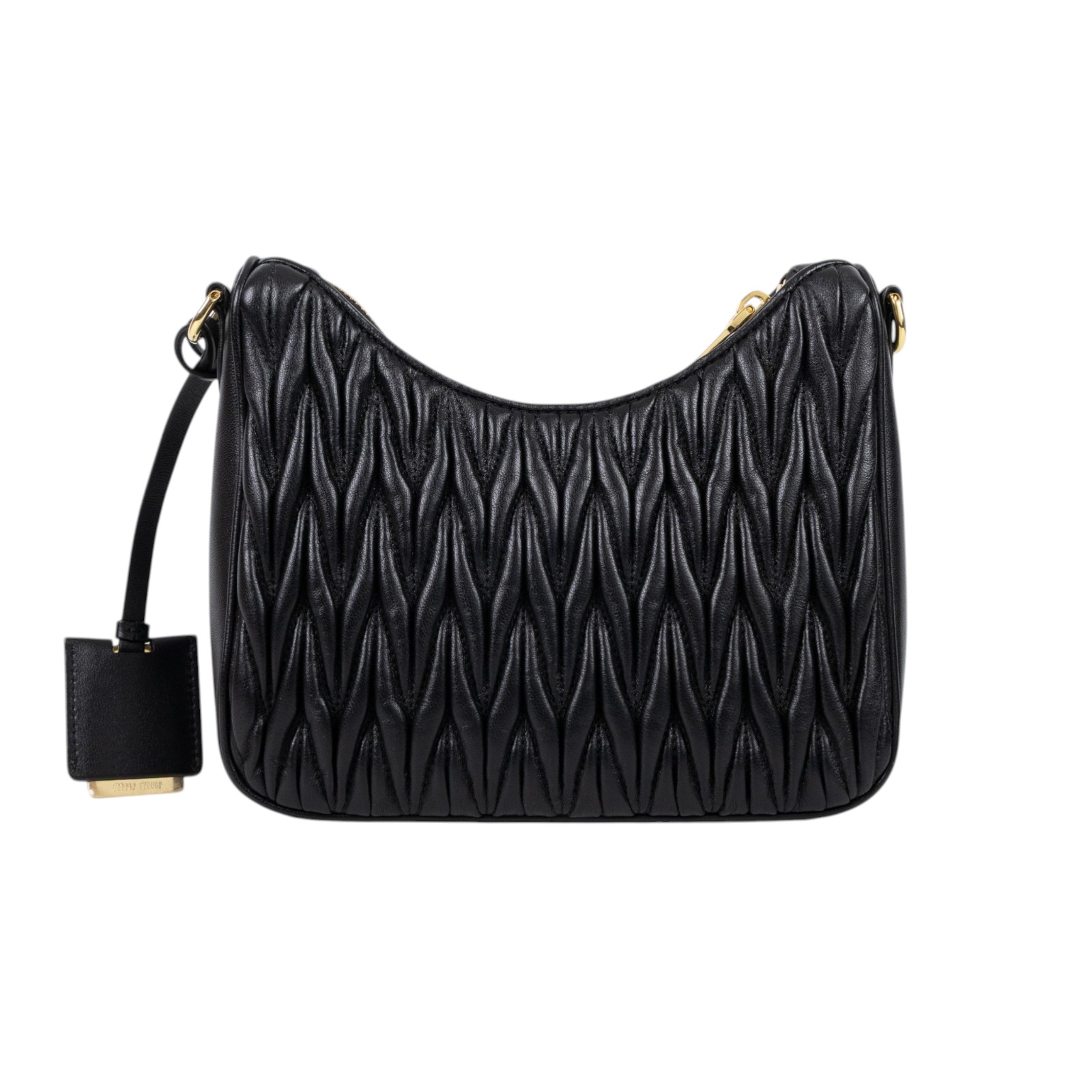 繆繆 MIU MIU Matelasse 納帕軟皮 單肩包 5BH211_N88 黑抓皺Matelassé 2WAY 原廠盒子/防塵袋/保證卡/背帶