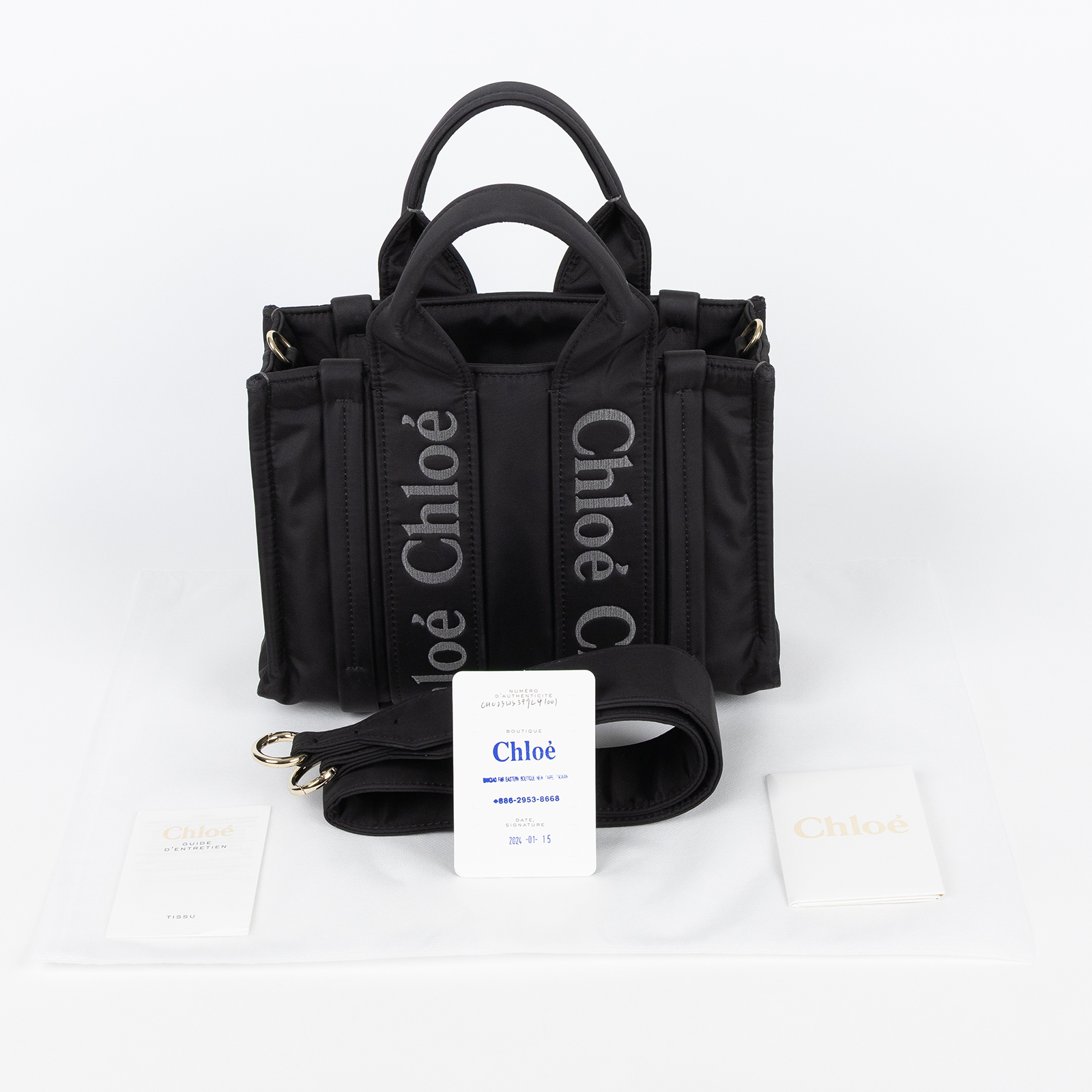 蔻依 CHLOE Woody Small 手提包 CHC23WS397L41001 黑尼龍WOODY SMALL背帶款 保證卡/背帶