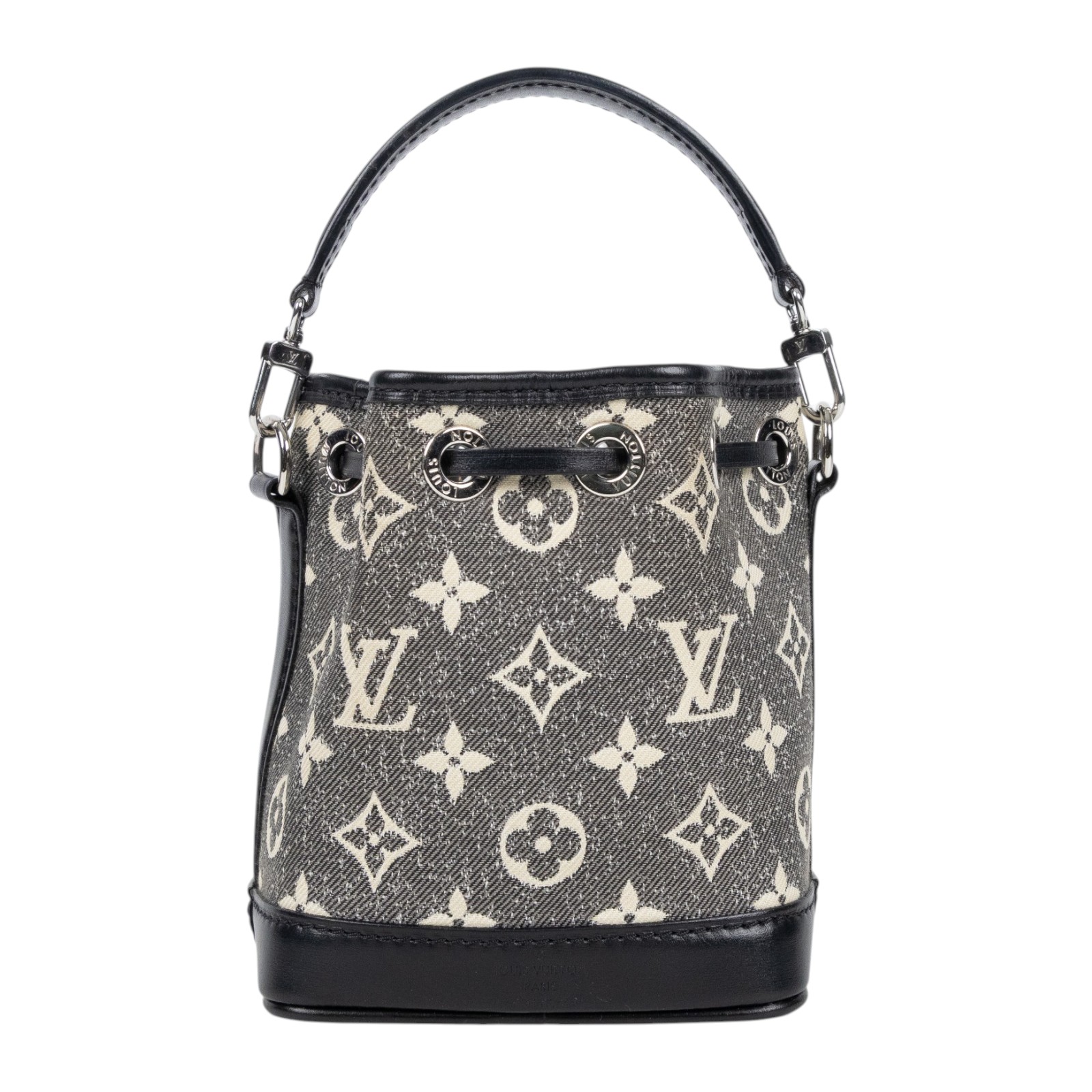 路易威登 LOUIS VUITTON Nano Noé 束口水桶包 黑色丹寧 M46449 黑白原花帆布NANO NOE 背帶2/(晶片消磁)