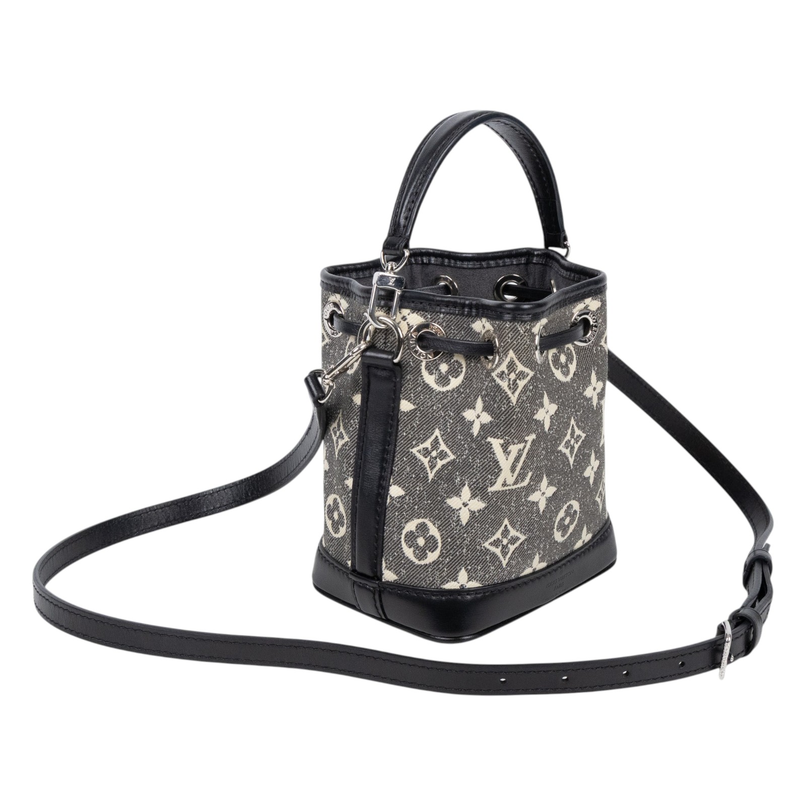 路易威登 LOUIS VUITTON Nano Noé 束口水桶包 黑色丹寧 M46449 黑白原花帆布NANO NOE 背帶2/(晶片消磁)