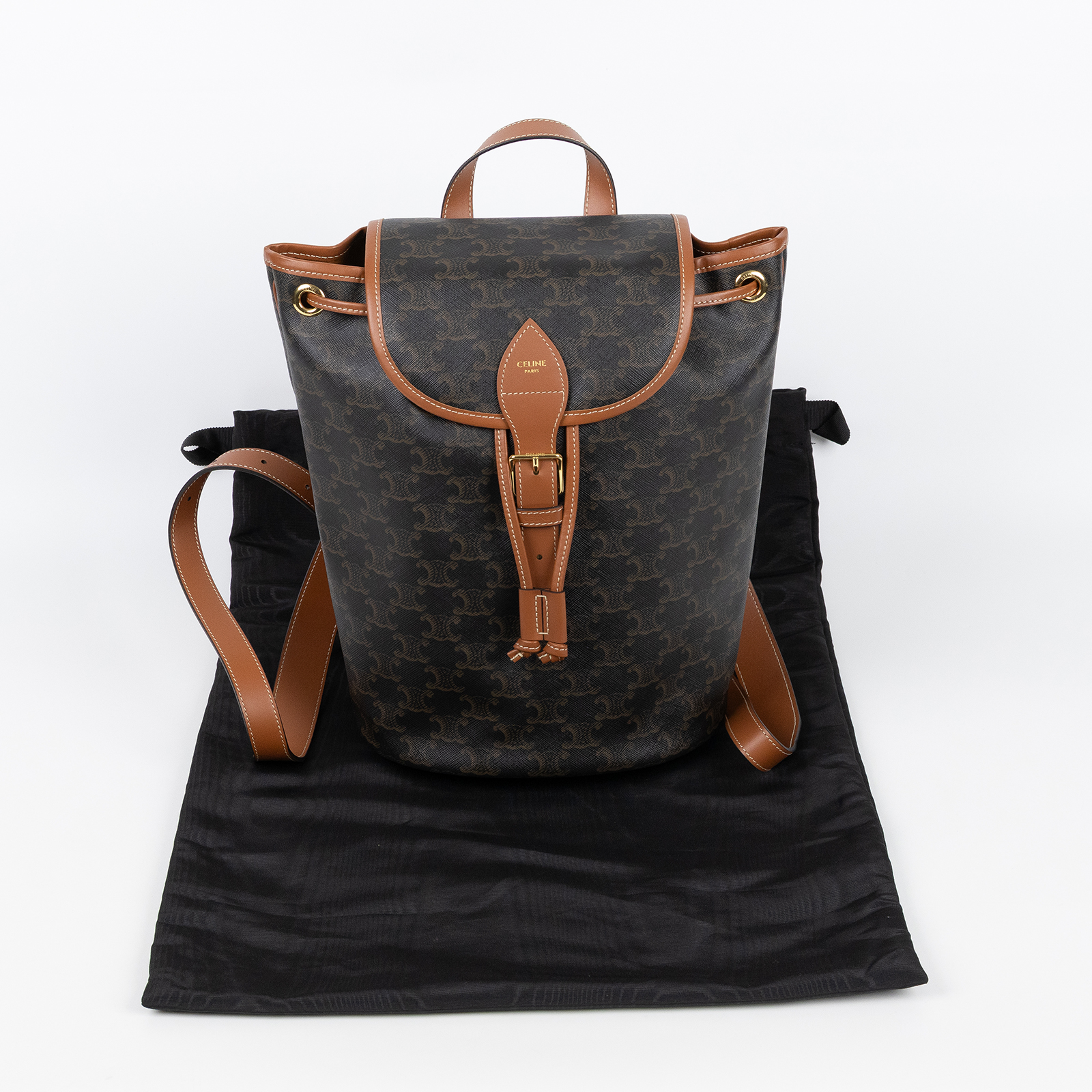 思琳 CELINE Folco 標誌印花 牛皮革 肩揹袋 中型 117902CAS FOLCO後背包 中號 防塵袋