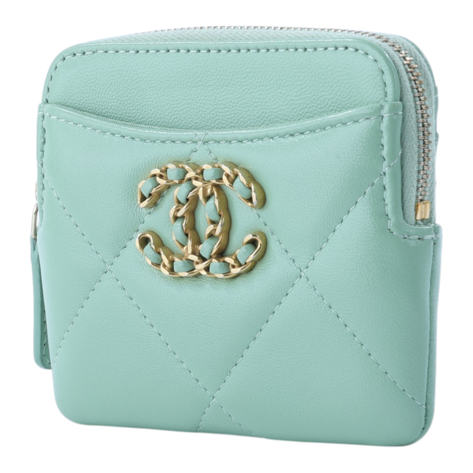 香奈兒 CHANEL 19 菱格紋 拉鍊零錢包 AP2086 晶片款 綠金19吐司零錢包 無附屬品