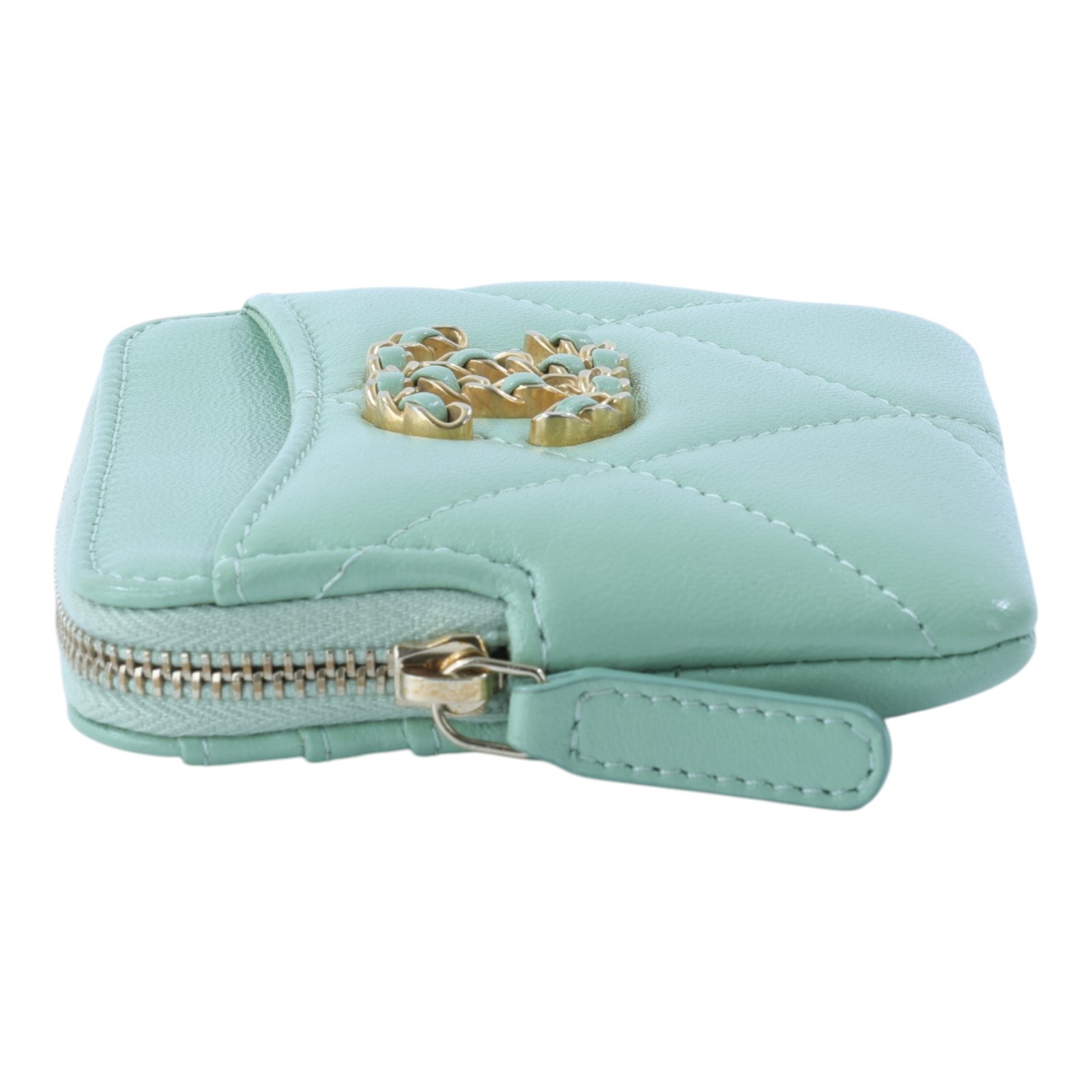 香奈兒 CHANEL 19 菱格紋 拉鍊零錢包 AP2086 晶片款 綠金19吐司零錢包 無附屬品