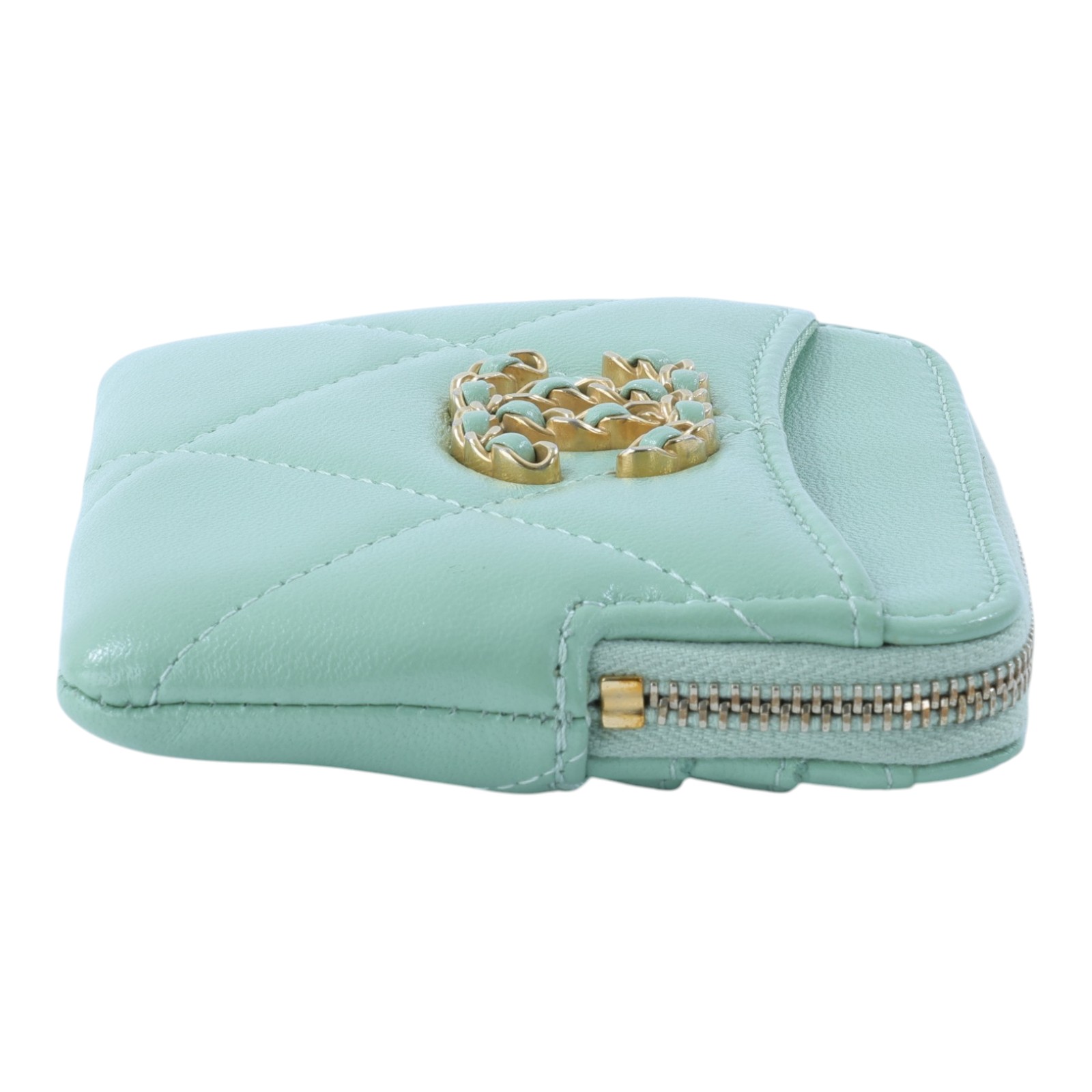 香奈兒 CHANEL 19 菱格紋 拉鍊零錢包 AP2086 晶片款 綠金19吐司零錢包 無附屬品