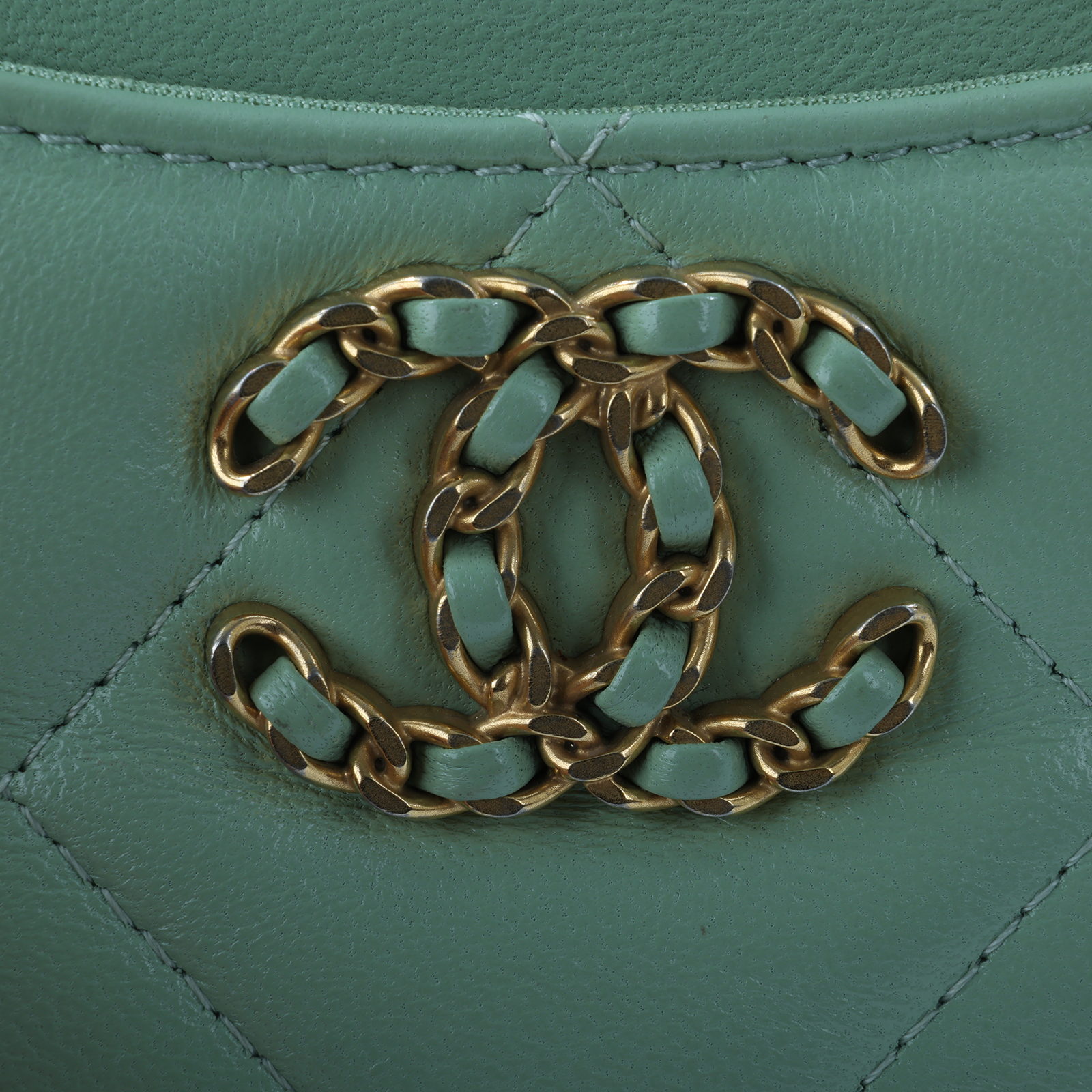 香奈兒 CHANEL 19 菱格紋 拉鍊零錢包 AP2086 晶片款 綠金19吐司零錢包 無附屬品