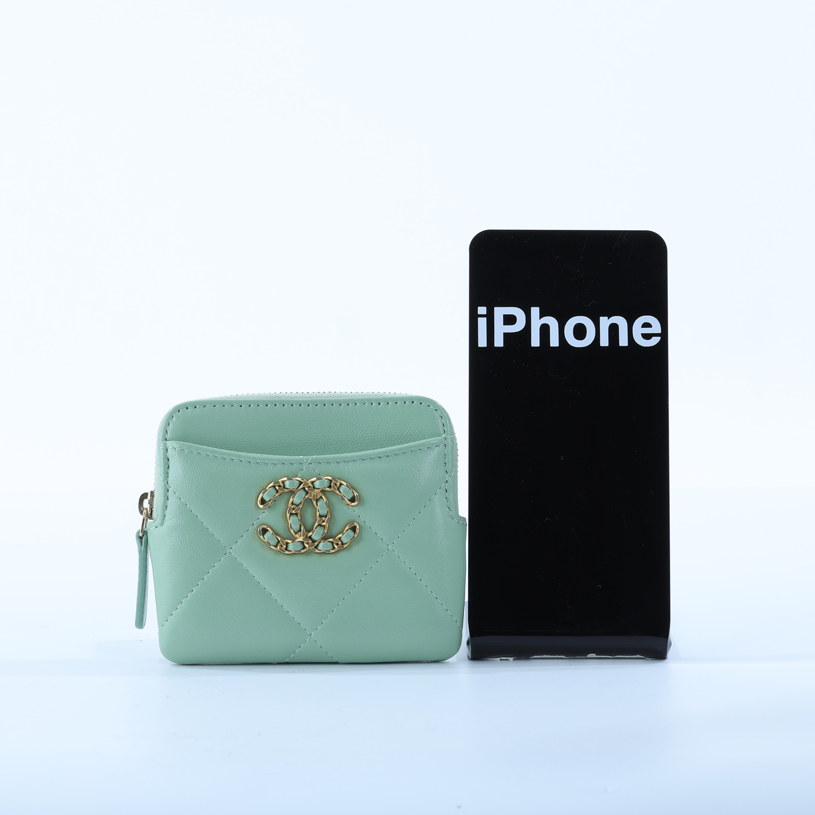 香奈兒 CHANEL 19 菱格紋 拉鍊零錢包 AP2086 晶片款 綠金19吐司零錢包 無附屬品