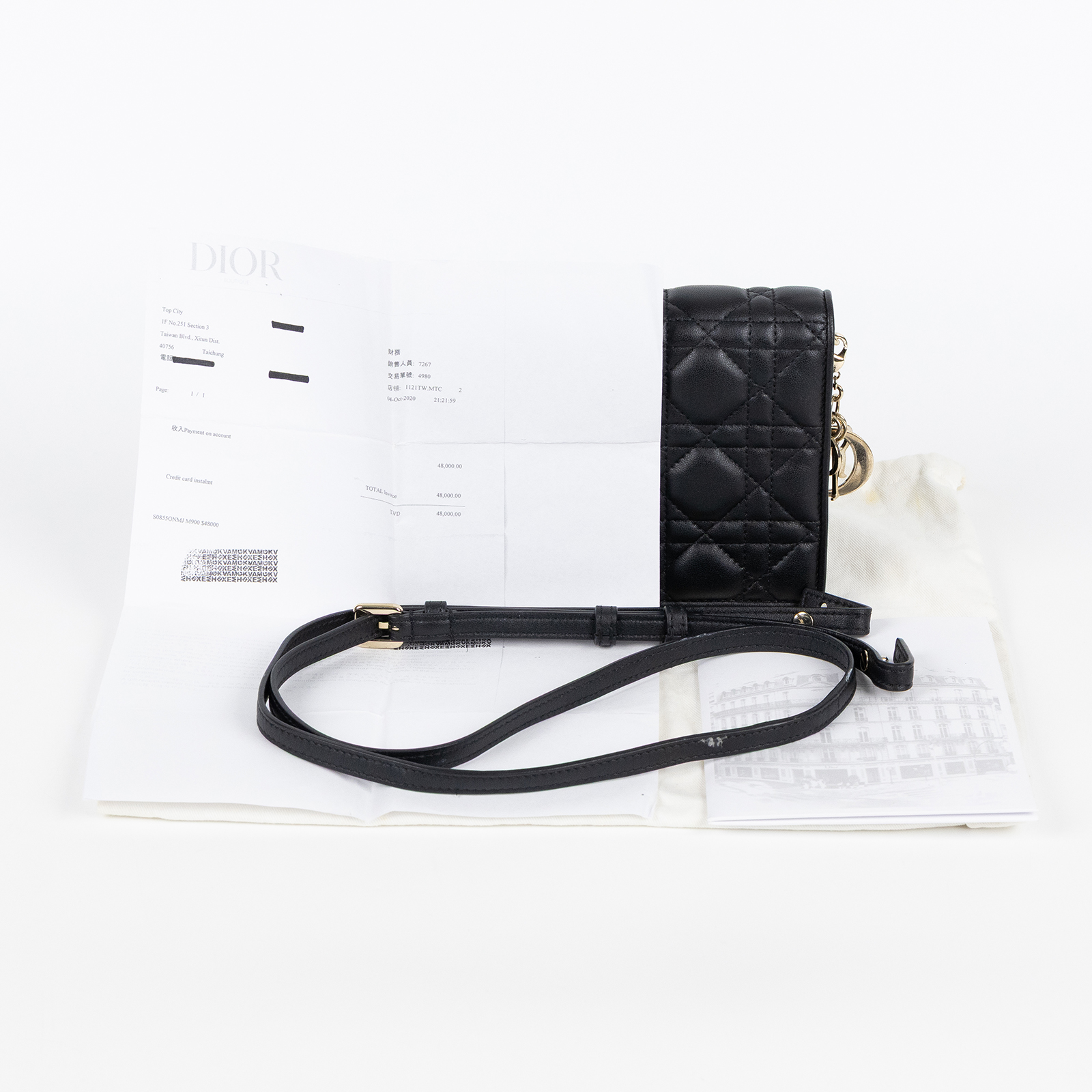 迪奧 CHRISTIAN DIOR LADY DIOR 斜背包 手拿包 S0855ONMJ 黑LADY DIOR方形小袋 背帶/原廠盒子/防塵袋/購買證明影本