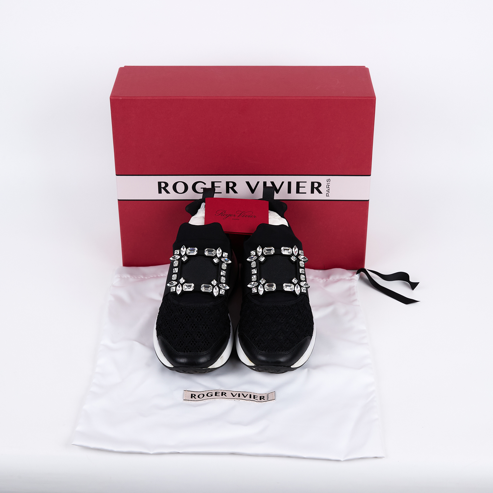 羅傑 維維亞 ROGER VIVIER Viv Run 織物 運動休閒鞋 RVW50624180KOTB999_375 黑水鑽球鞋 原廠盒子/防塵袋